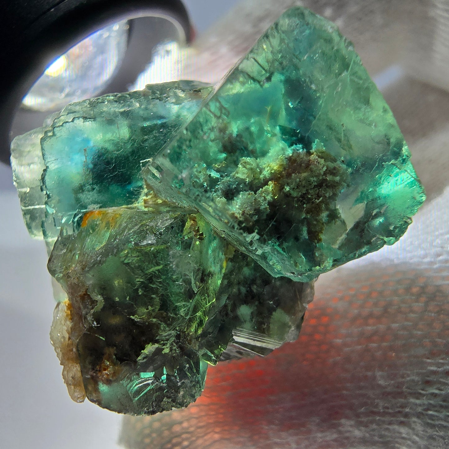 Spécimen de cube de fluorite fantôme parqueté vert turquoise Okorusu, Namibie 37*32*22mm