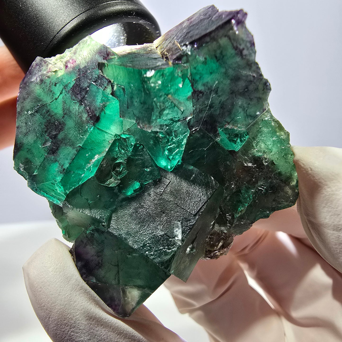 Spécimen de cube de fluorite fantôme parqueté vert violet Okorusu, Namibie 44*42*24 mm