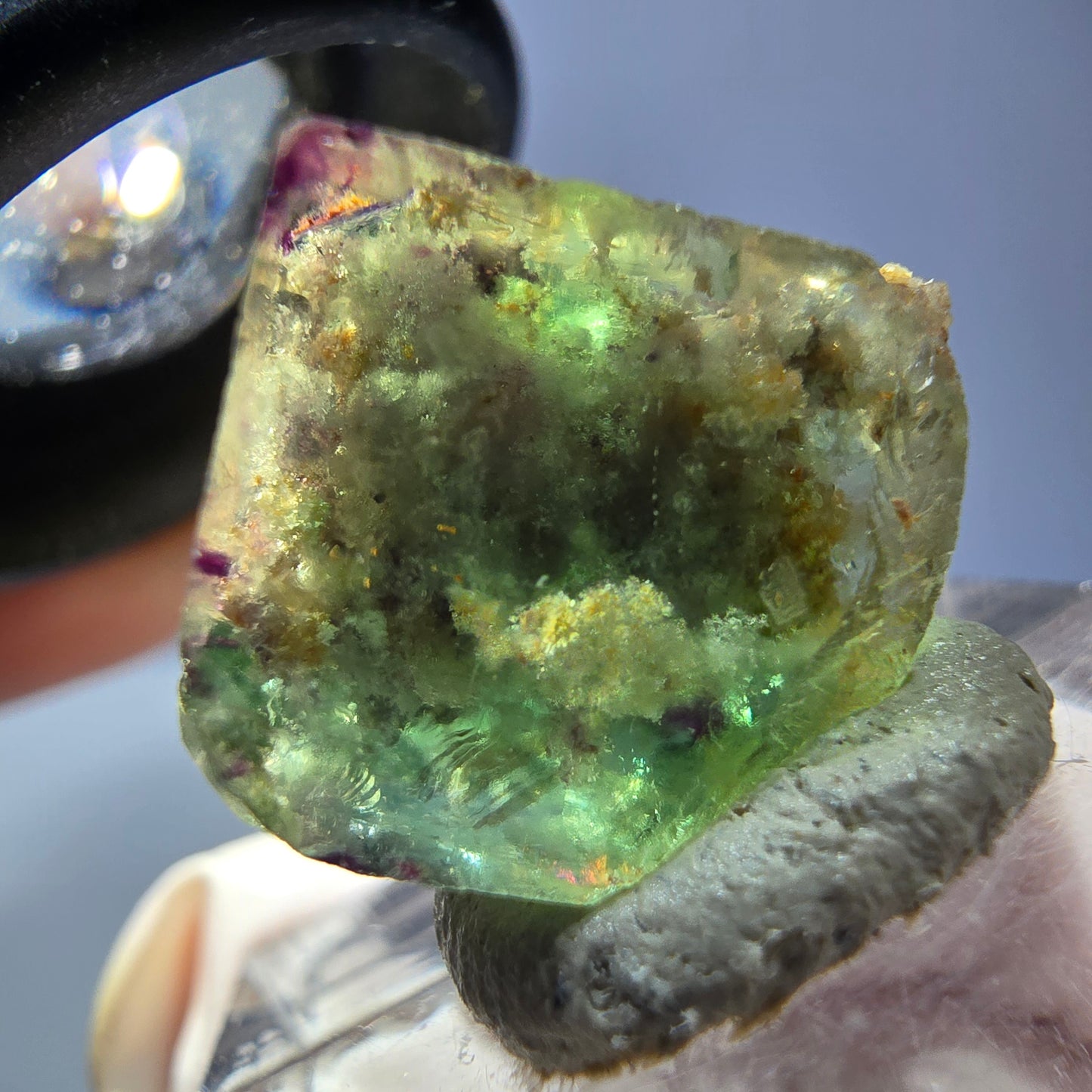 Cube de fluorite fantôme transparente parquetée, vert Okorusu, Namibie 15 x 14 x 12 mm
