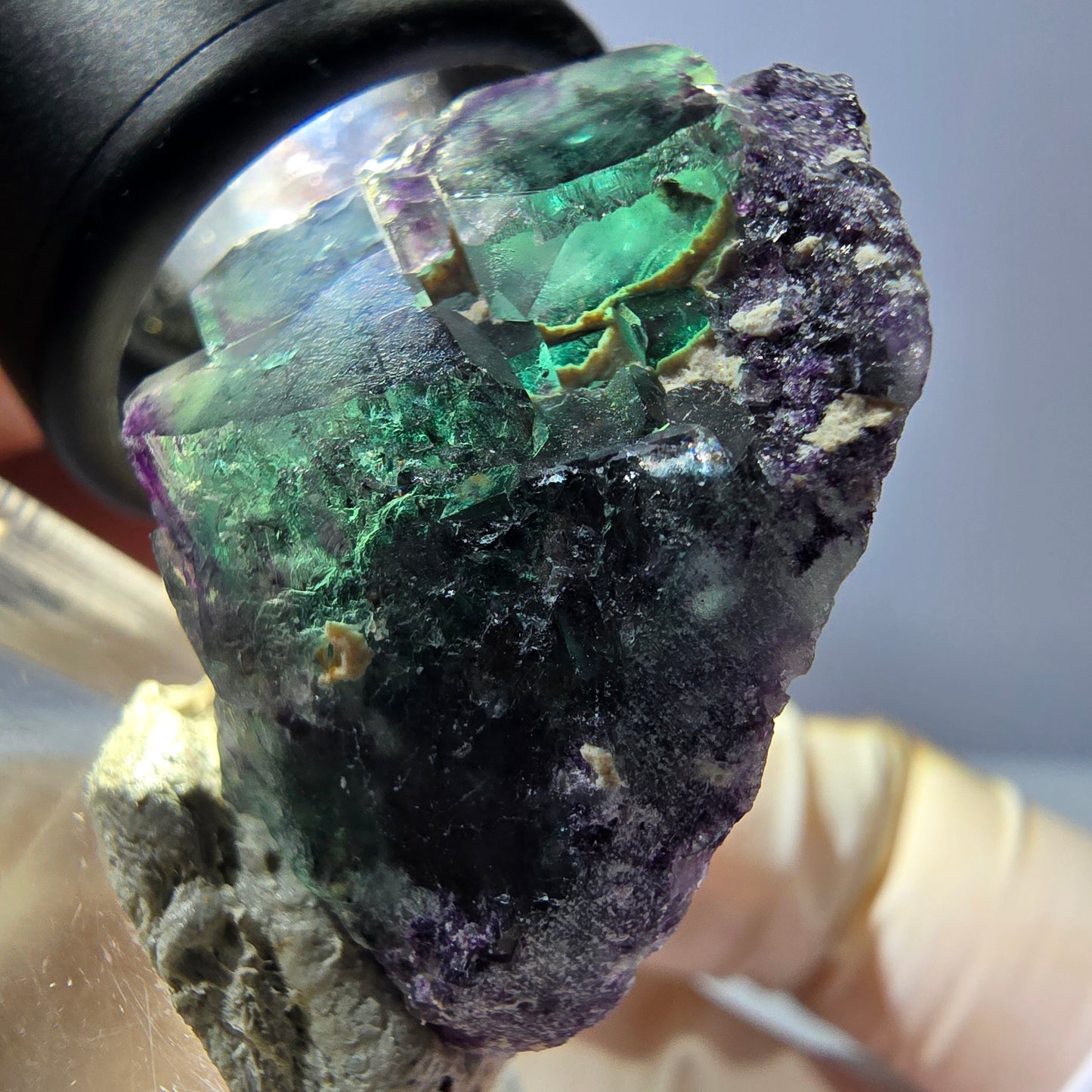 Phantom Fluorit Würfel Stufe, grün lila Okorusu, Namibia 34*24*17mm