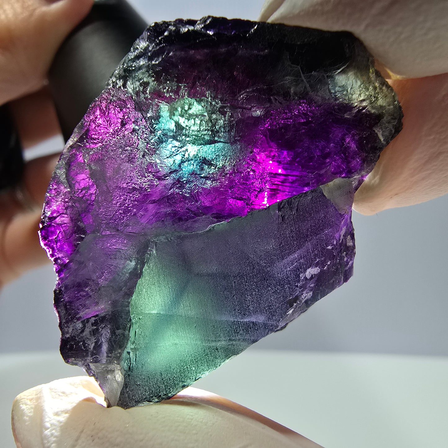 Spécimen de cube de fluorite fantôme vert violet zonal 11:11 Angel Pocket, Namibie 46*36*22mm