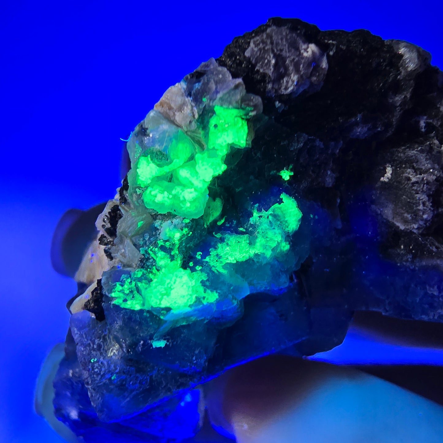 Fluorite fantôme, muscovite, hyalite, tourmaline Schörl, Erongo, Namibie, 49 x 38 x 30 mm
