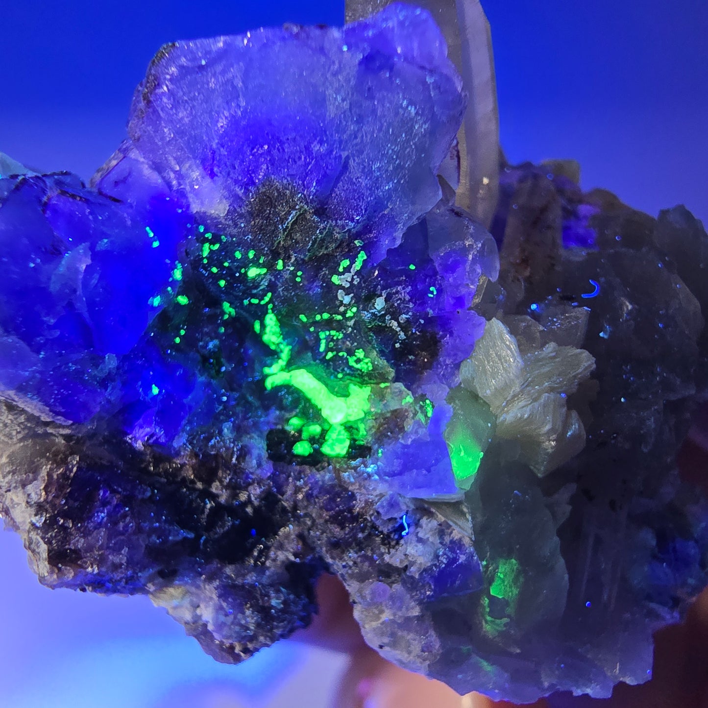 Phantom Fluorit Würfel, Rauchquarz, Schörl Turmalin, Hyalit Erongo, Namibia 62*42*35mm