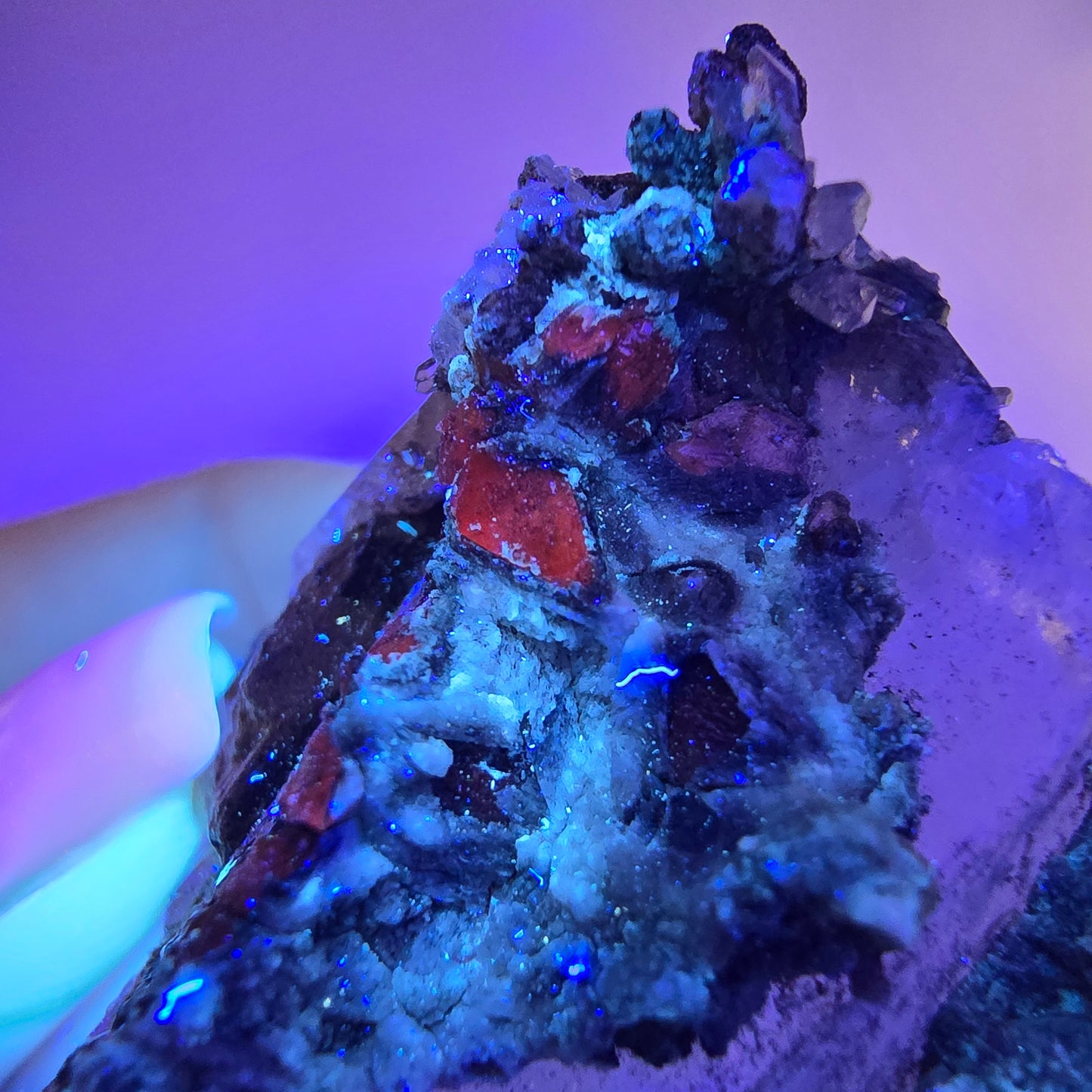 Goboboseb de poche Phantom Smoky Quartz UV Calcite Stage Valentine Namibie 65 x 42 x 37 mm