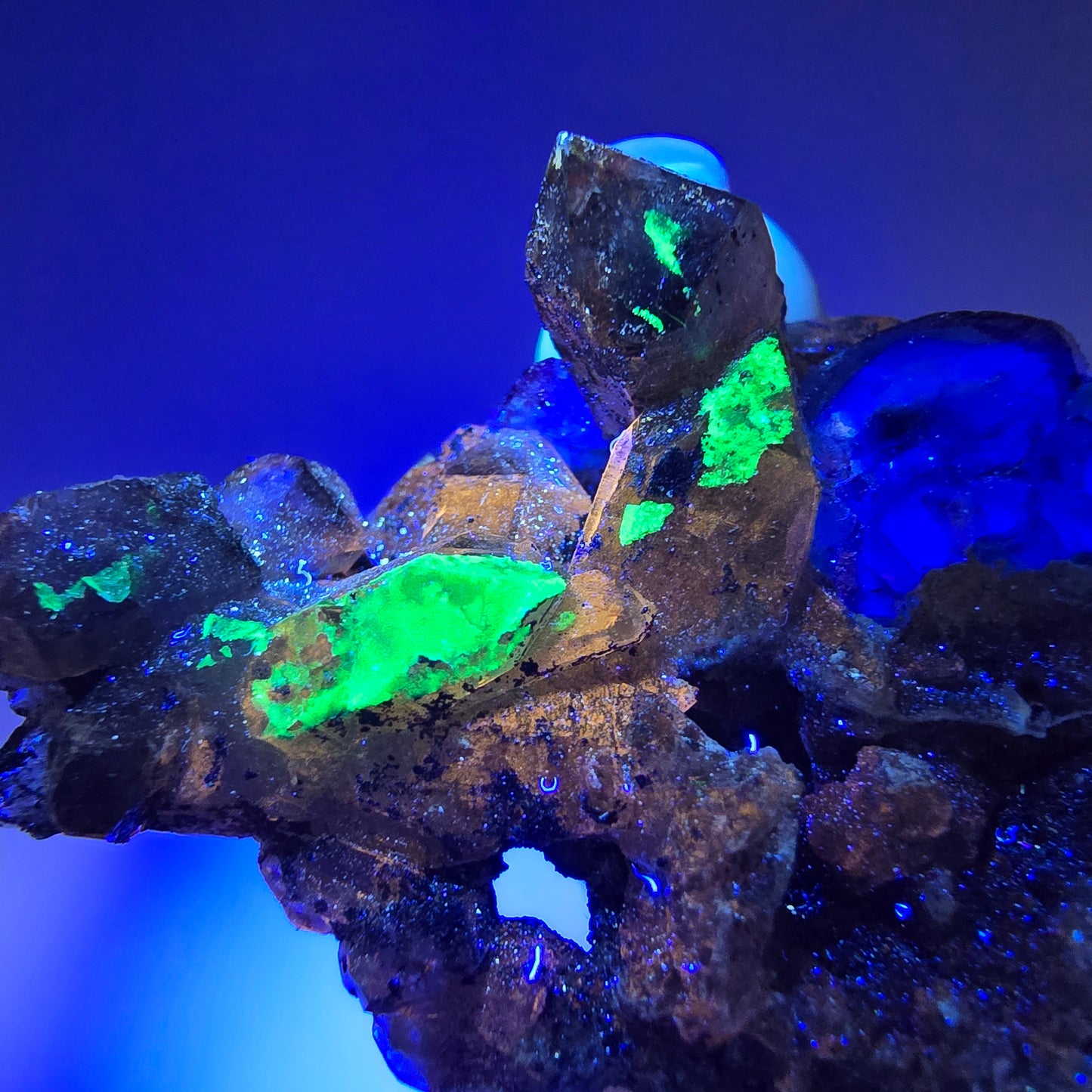 Phantom Fluorit Würfel, Rauchquarz, Hyalit Stufe Erongo, Namibia 48*36*21mm