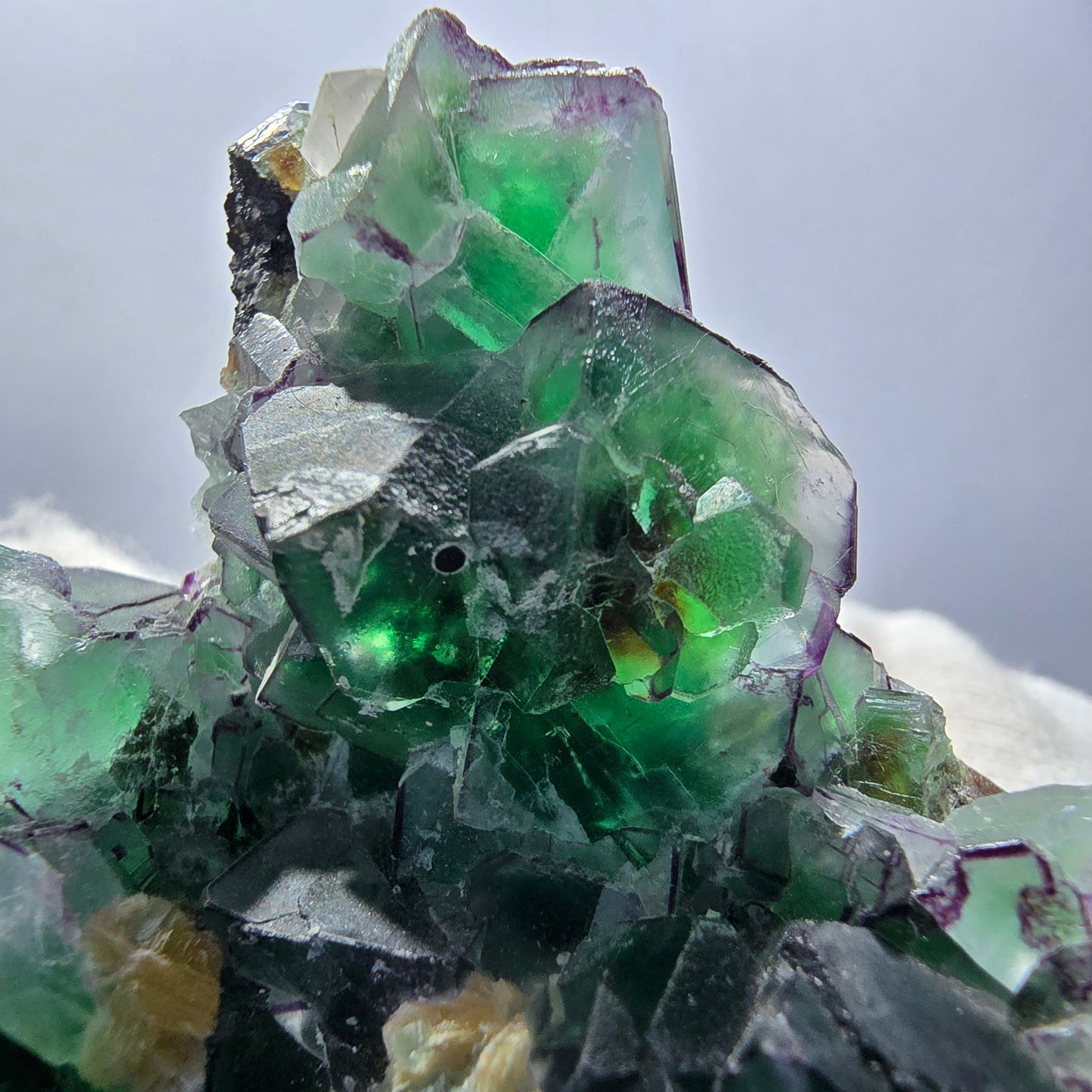 Phantom Fluorit zonal Schörl Rauchquarz Muskovit Hyalit Erongo, Namibia 69*56*40mm