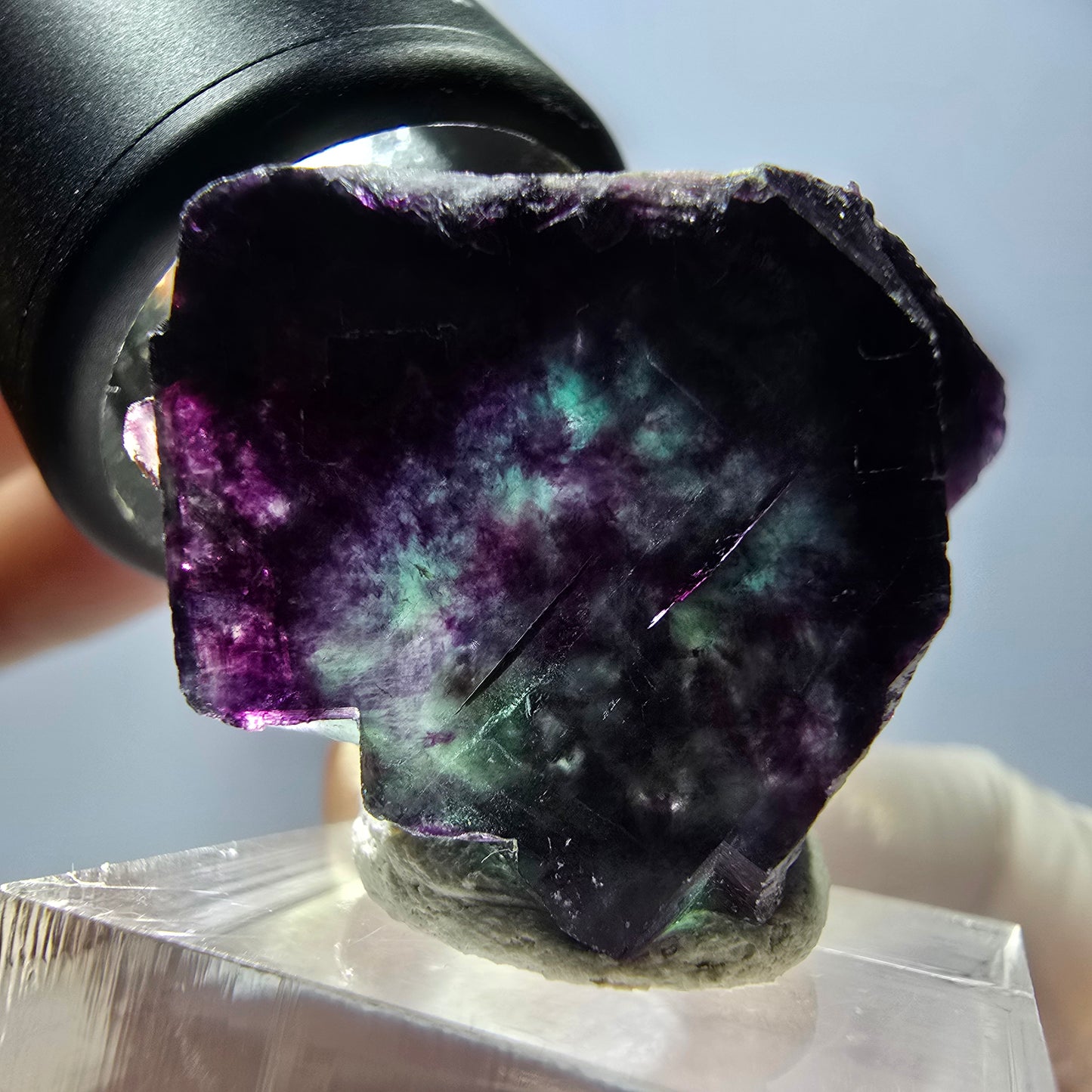 Rare spécimen de cube de fluorite, vert violet, Okorusu, Namibie, 36 x 26 x 22 mm