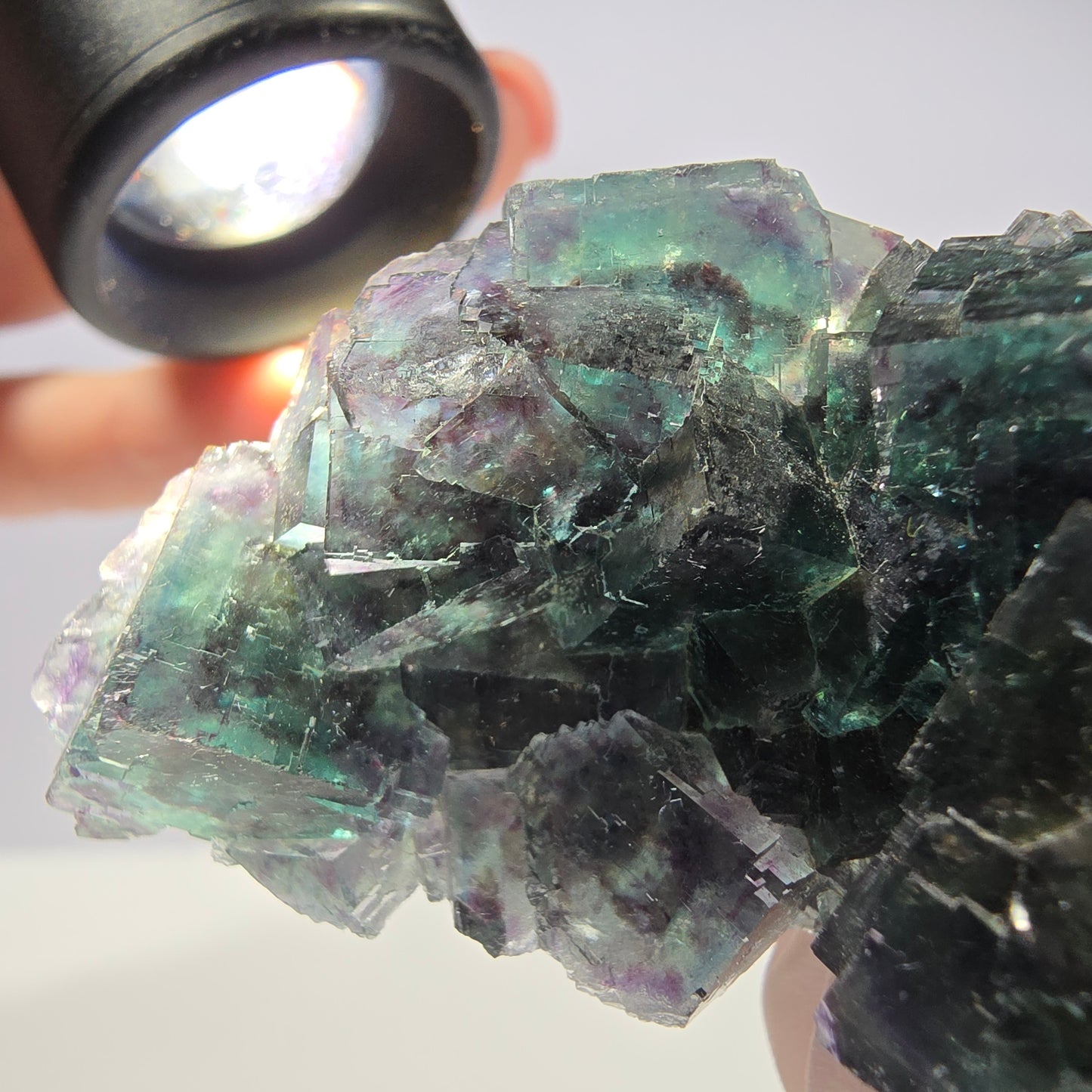 Spécimen de cube de fluorite fantôme, parqueté vert-brun Okorusu, Namibie 89 x 42 x 26 mm