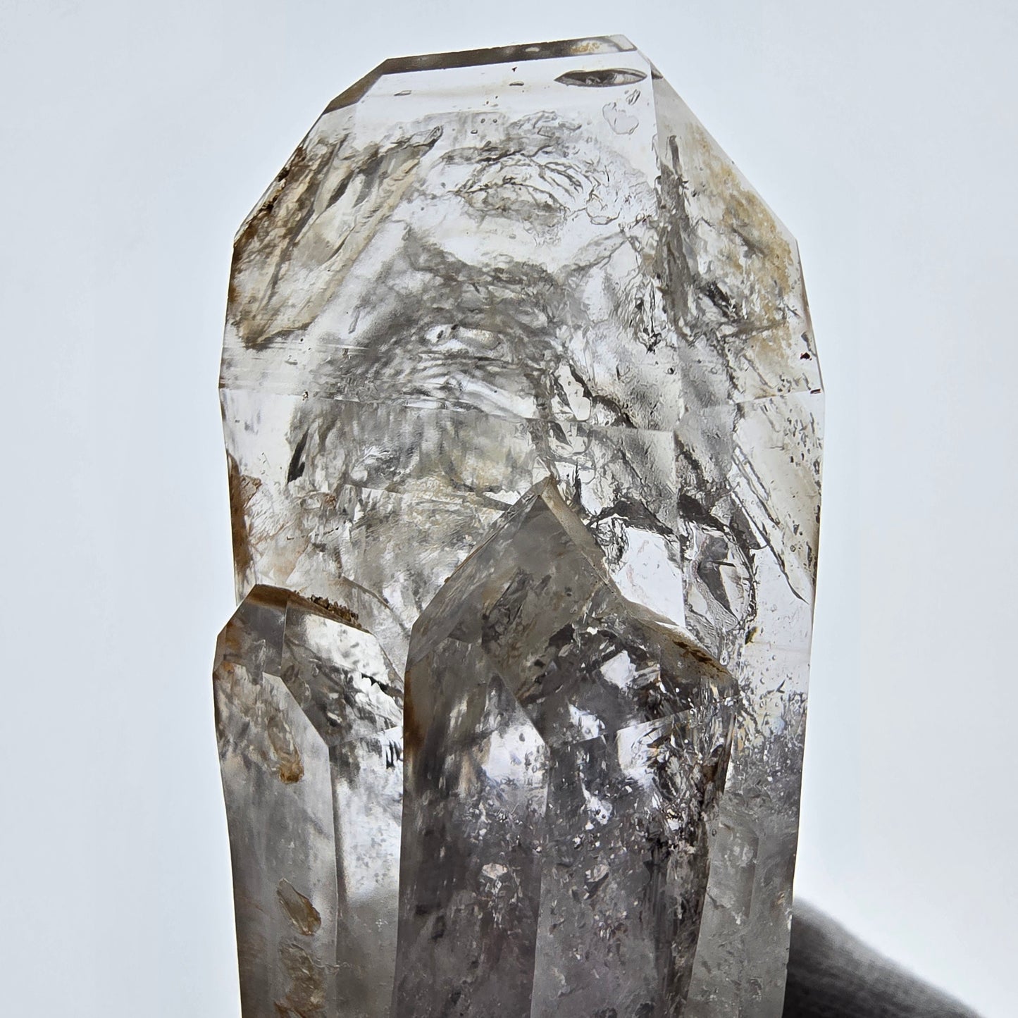 Sceptre en quartz fumé lémurien Enhydro, 1x Goboboseb de poche Bubble Valentine Namibie 96 x 38 x 25 mm