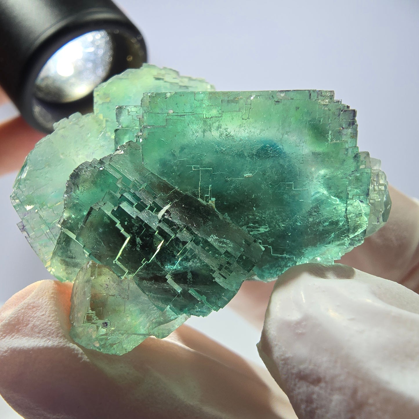 Spécimen de cube de fluorite fantôme transparente, vert parqueté, Okorusu, Namibie, 43 x 37 x 24 mm