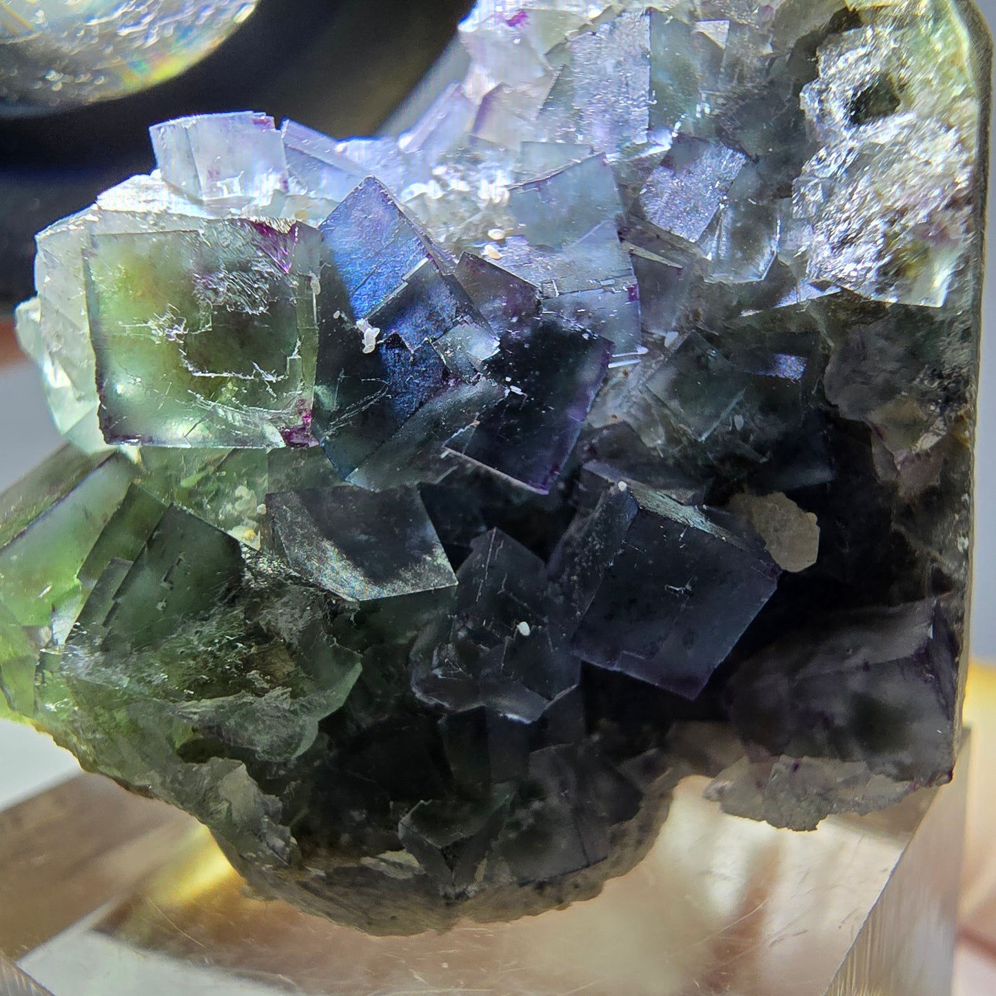 Spécimen de cube de fluorite fantôme, vert violet, Okorusu, Namibie, 35 x 28 x 22 mm