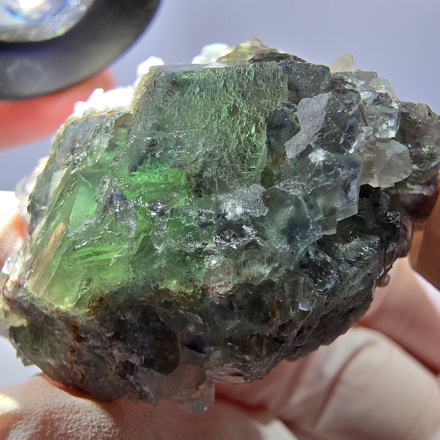 Rare cube de fluorite fantôme, spécimen de quartz vert Okorusu, Namibie, 40 x 35 x 20 mm
