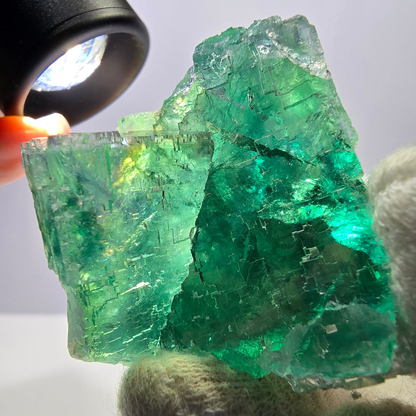 Seltene Phantom Fluorit Würfel Stufe parkettiert grün Okorusu Namibia 47*41*30mm