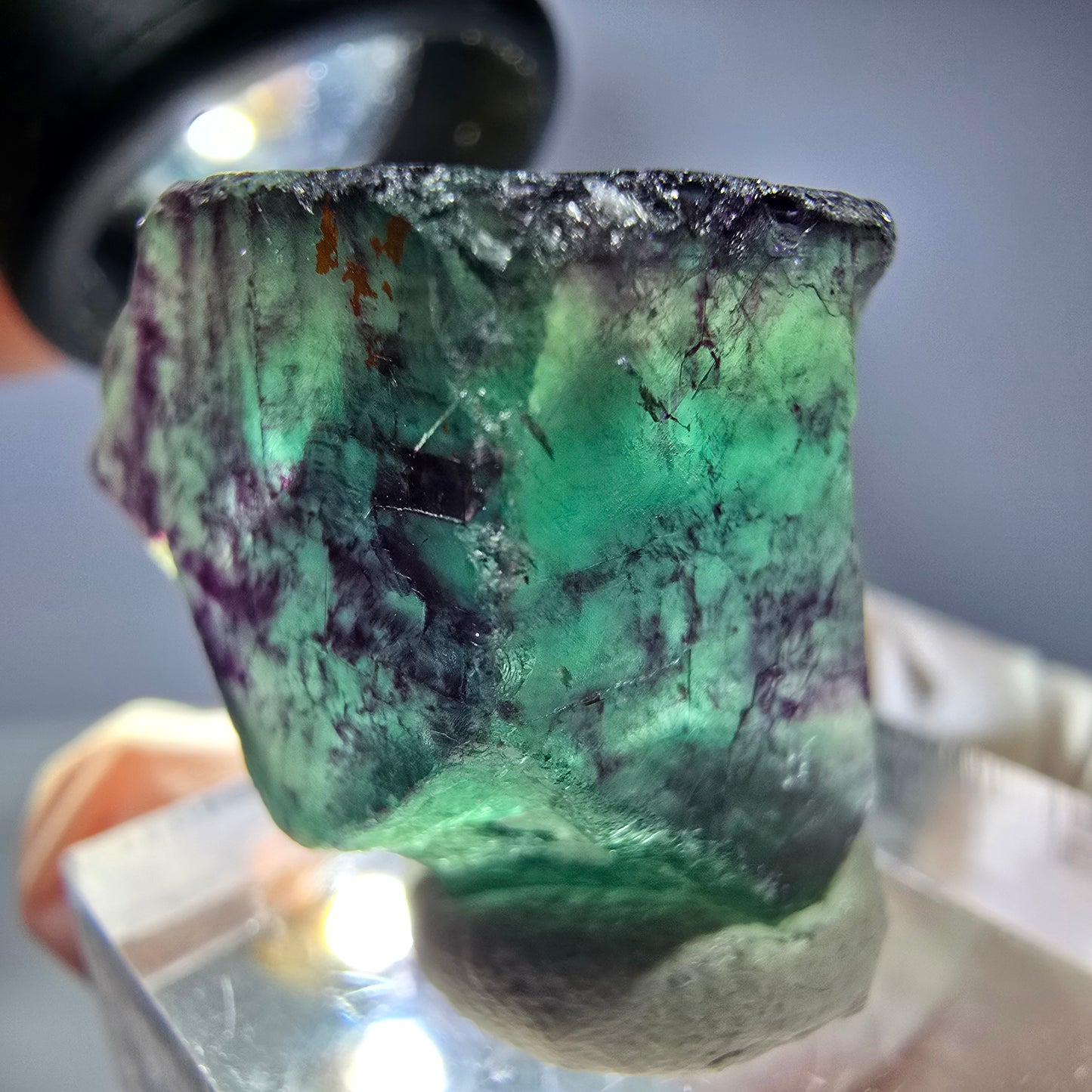 Rare cube de fluorite fantôme parqueté vert violet Okorusu Namibie 23*21*19mm