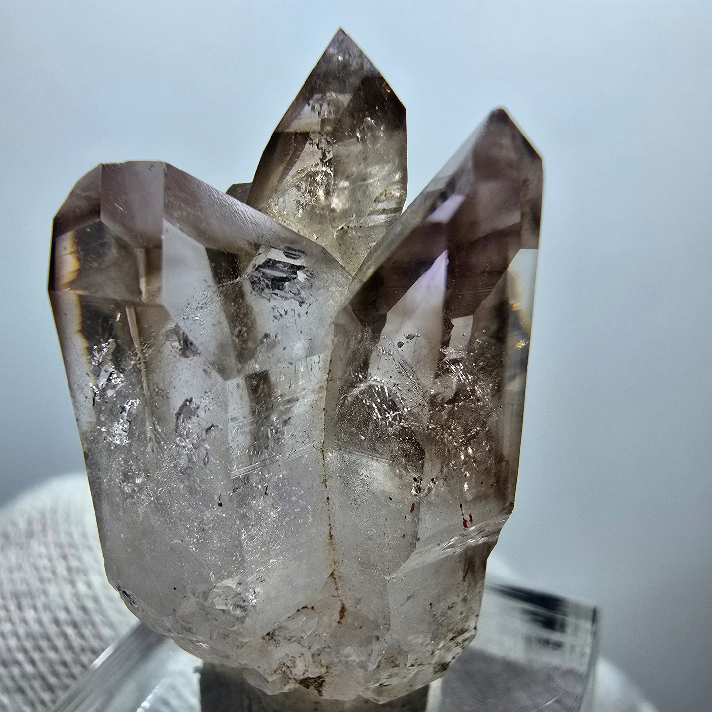Amas de sceptres en quartz fumé fantôme transparent, Goboboseb, Namibie, 35 x 20 x 17 mm