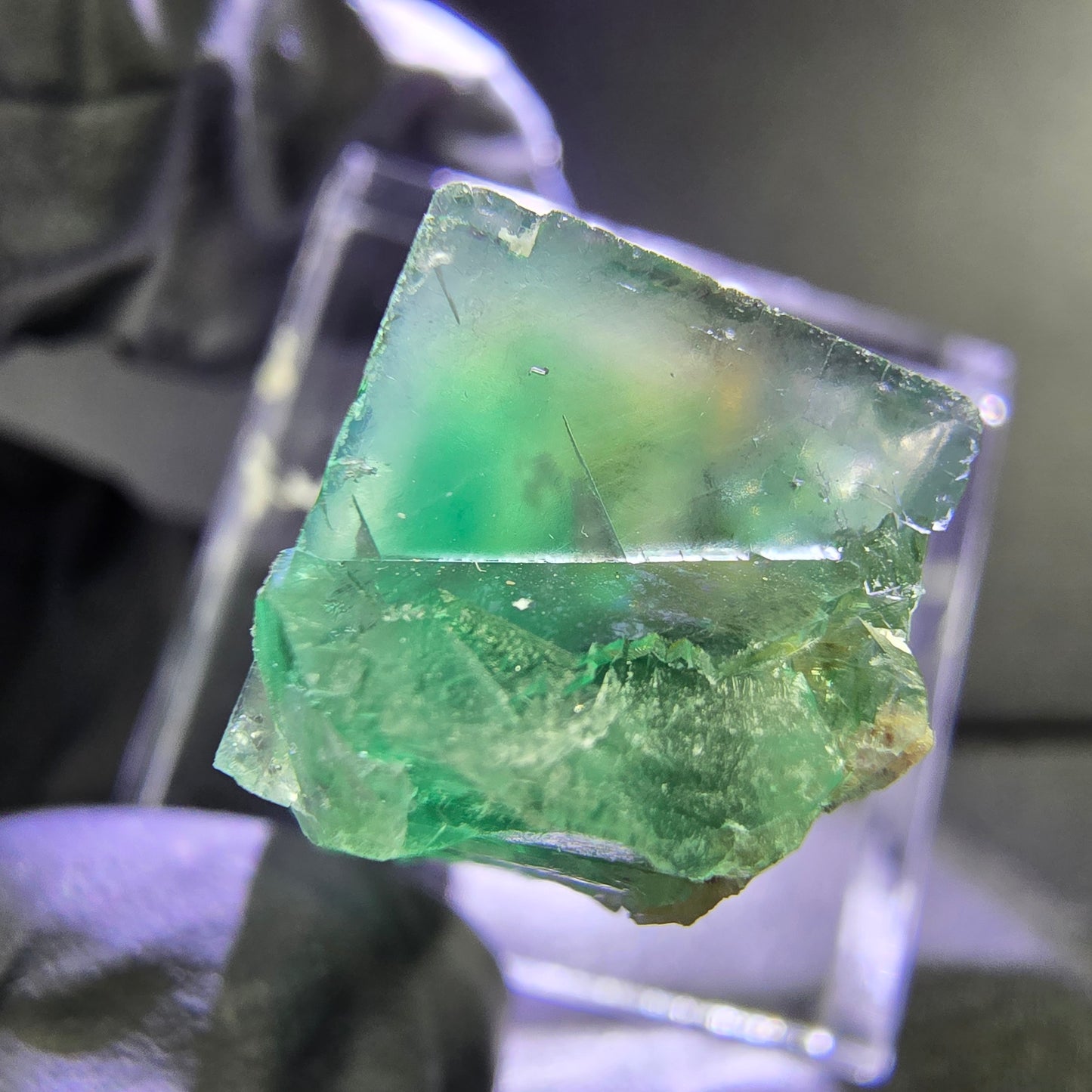 Seltene Phantom Fluorit Würfel Stufe grün 22*14*12mm Okorusu, Namibia Sammlung