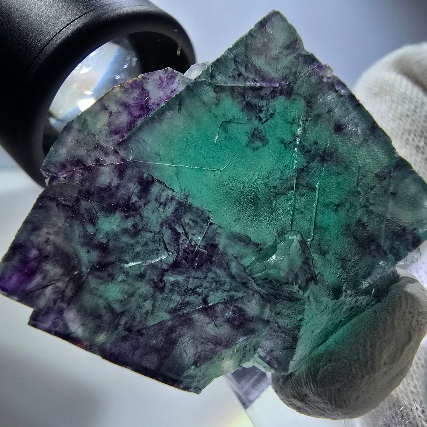 Seltene Phantom Fluorit Würfel Stufe zonal grün lila Okorusu, Namibia 40*34*17mm