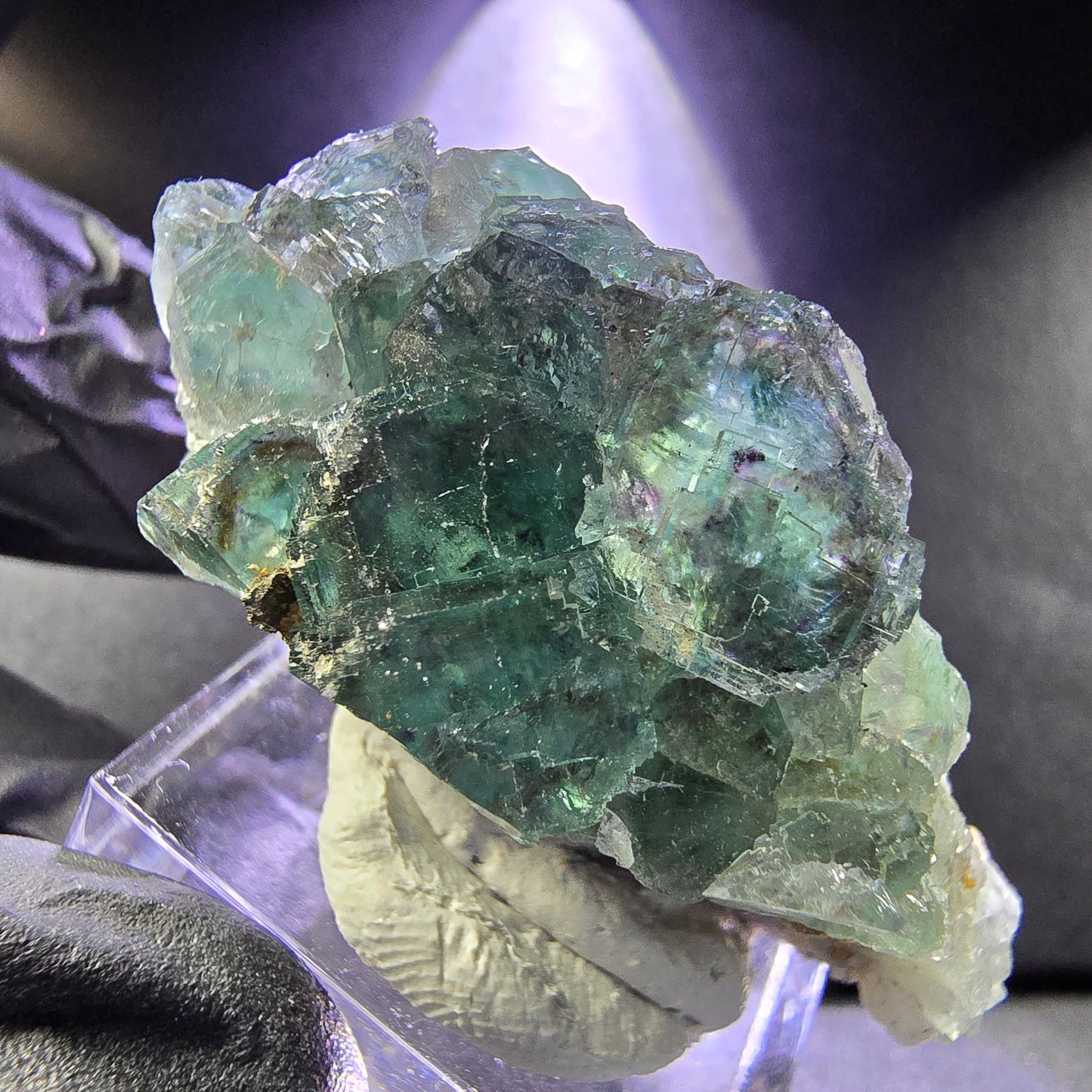 Seltene Phantom Fluorit XX Würfel Stufe grün lila 46*20*19mm aus Okorusu, Namibia