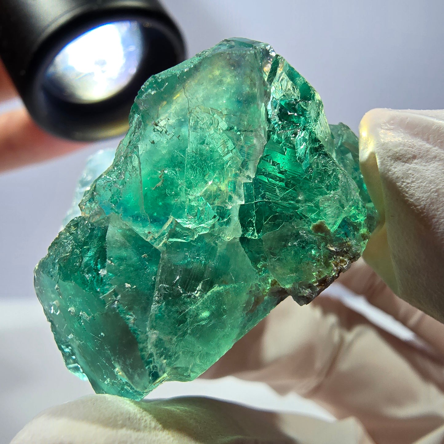 Spécimen de cube de fluorite fantôme transparente, vert parqueté, Okorusu, Namibie, 48 x 36 x 21 mm