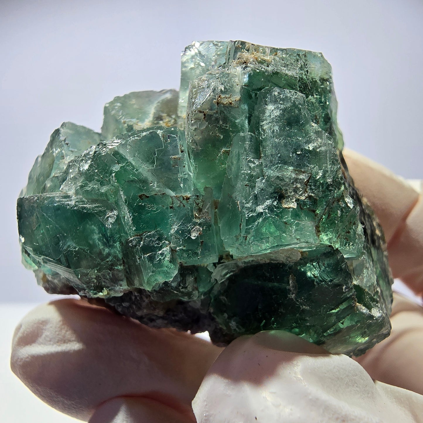 Spécimen de cube de fluorite fantôme transparente, vert parqueté, Okorusu, Namibie, 50 x 41 x 40 mm