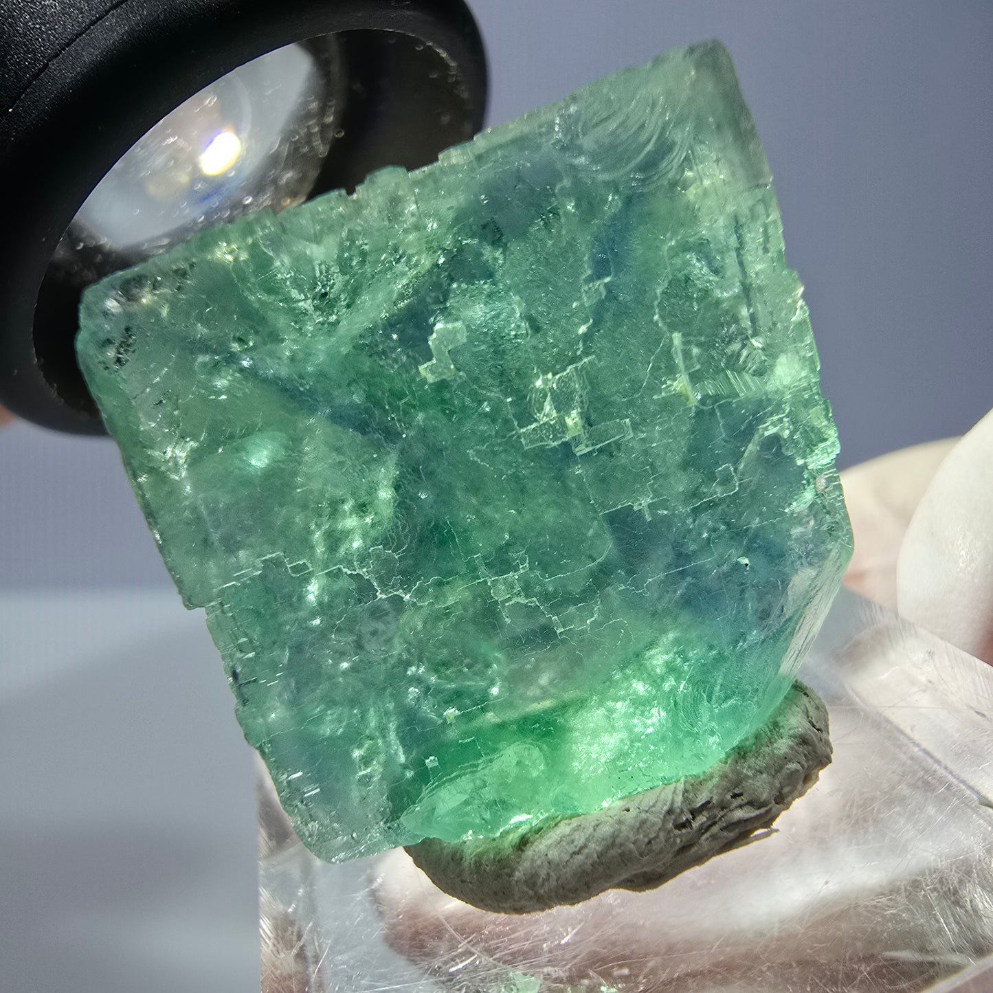 Cube de fluorite fantôme transparente parquetée, vert Okorusu, Namibie 22 x 22 x 17 mm