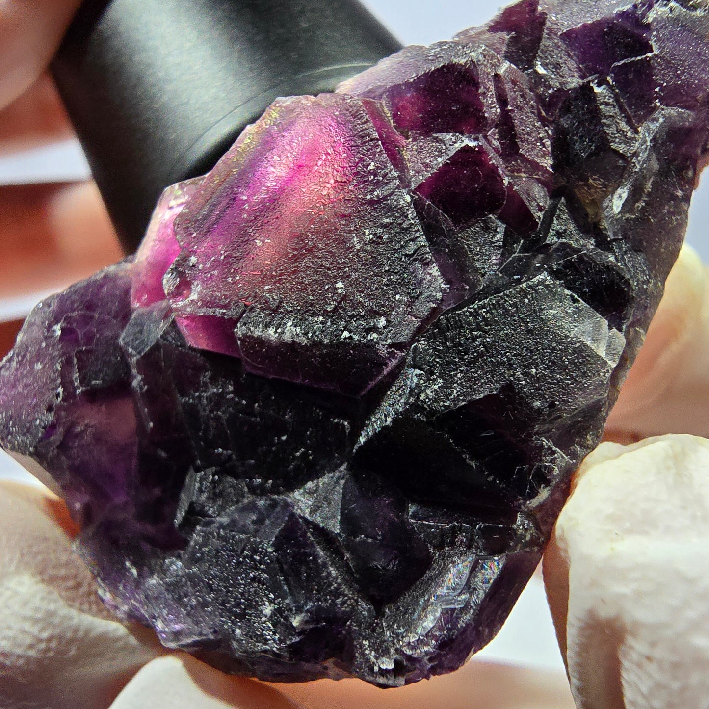 Spécimen de cube de fluorite fantôme, hexagonal, violet, Okorusu, Namibie, 52 x 33 x 16 mm