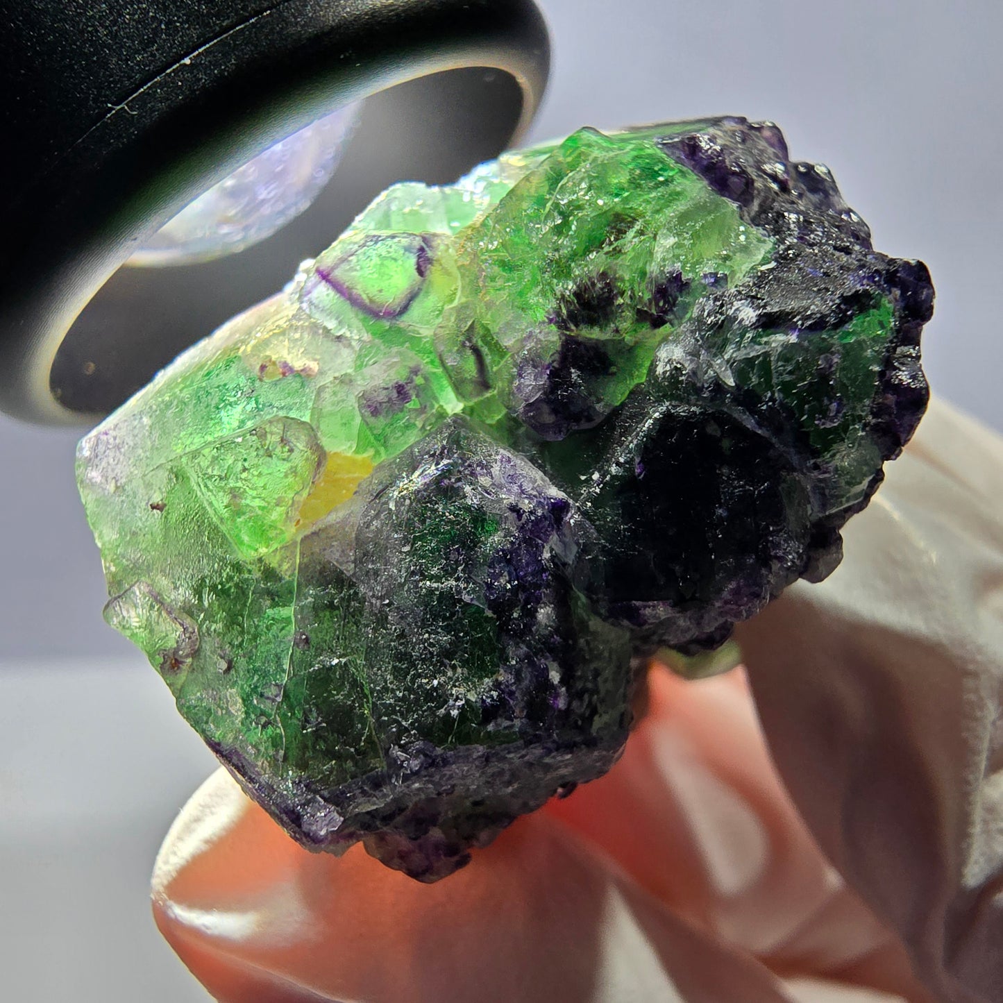 Cube de fluorite fantôme, zonal, muscovite, spécimen de tourmaline Schorl, Erongo, Namibie, 43 x 30 x 28 mm