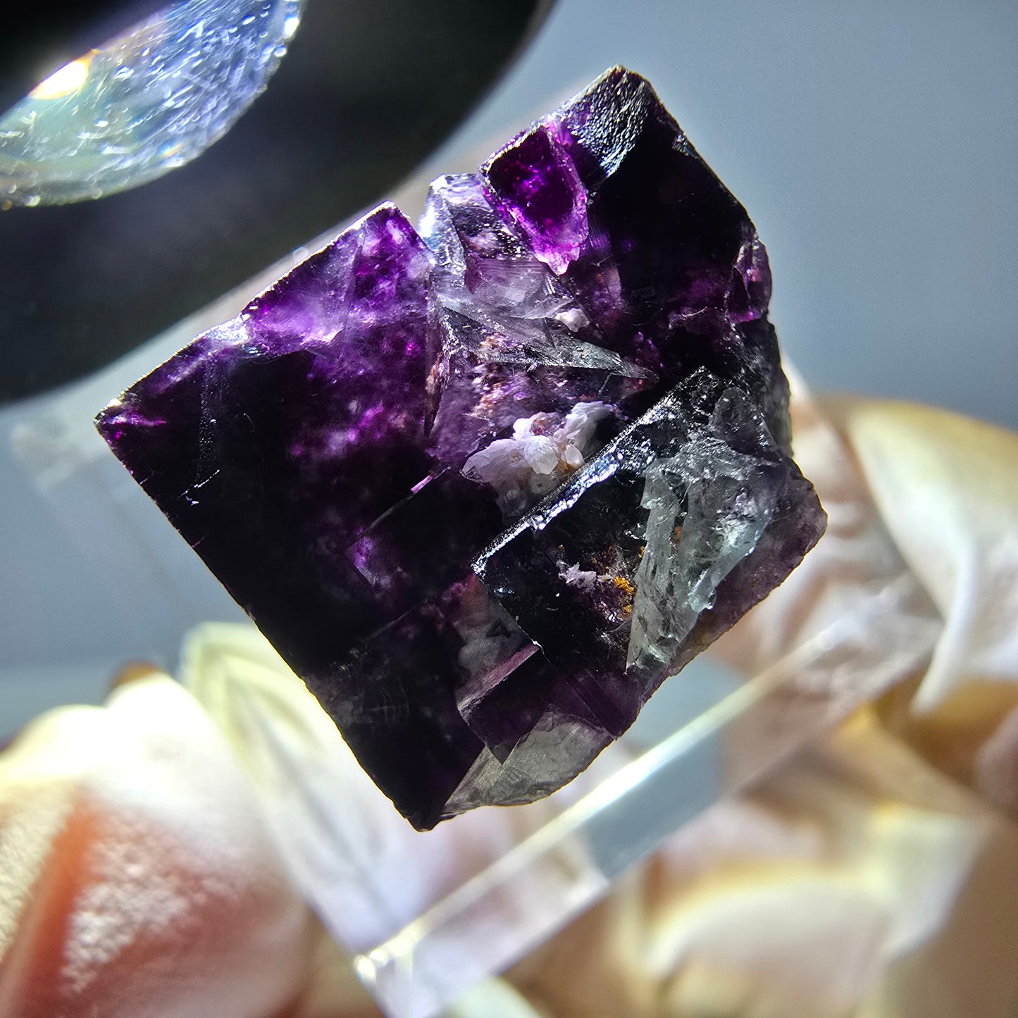 Rare cube de fluorite fantôme, vert violet, Okorusu, Namibie, 19 x 18 x 14 mm