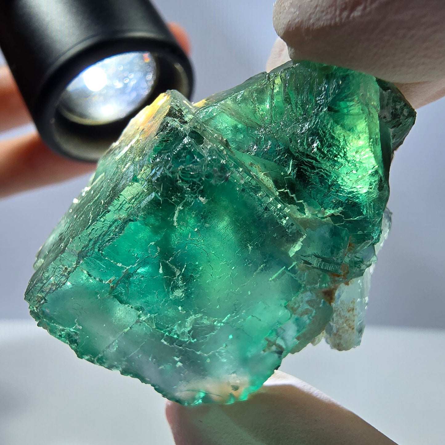 Spécimen de cube de fluorite fantôme transparente, vert parqueté, Okorusu, Namibie, 40 x 35 x 24 mm