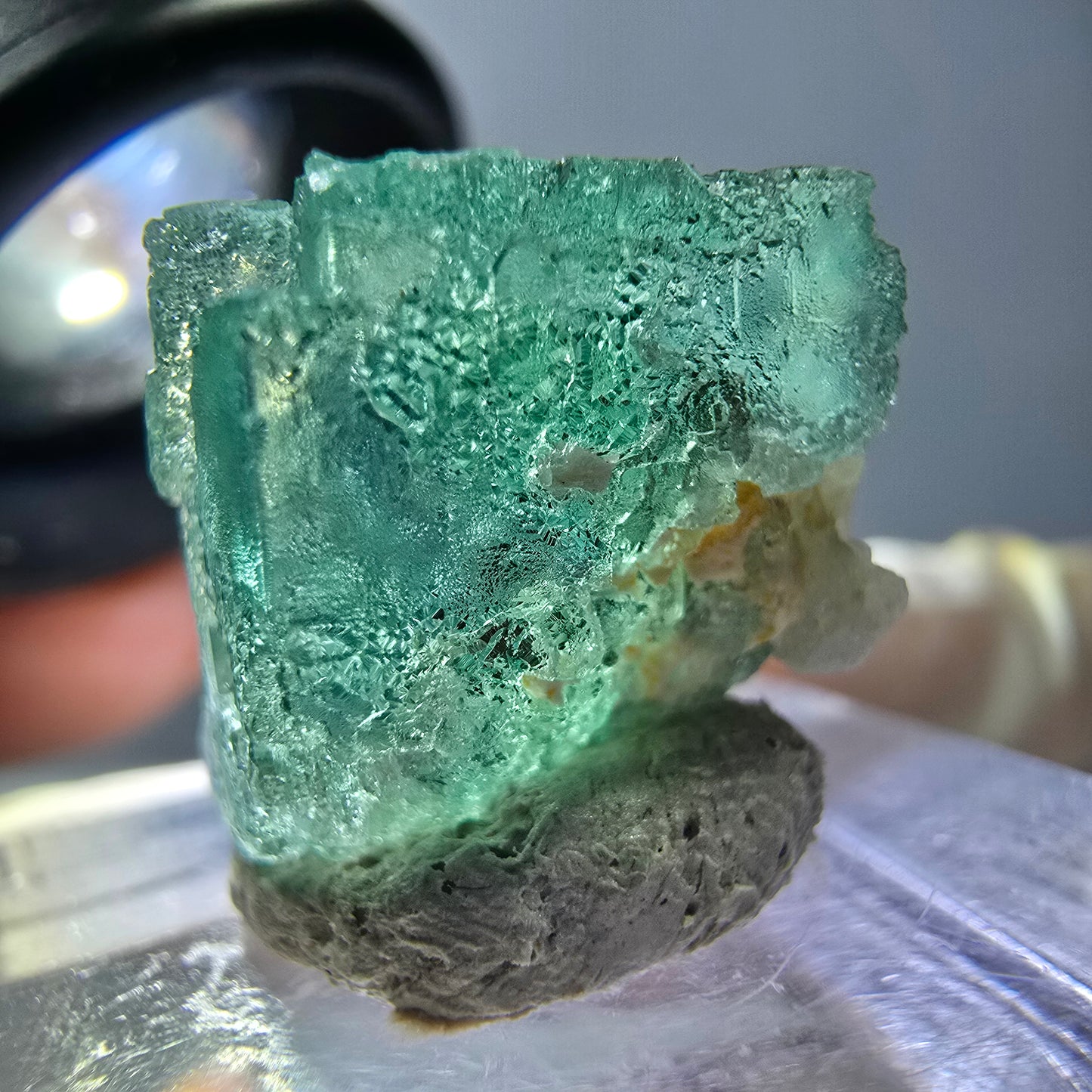 Klarer Phantom Fluorit Würfel parkettiert, grün Okorusu, Namibia 15*14*14mm