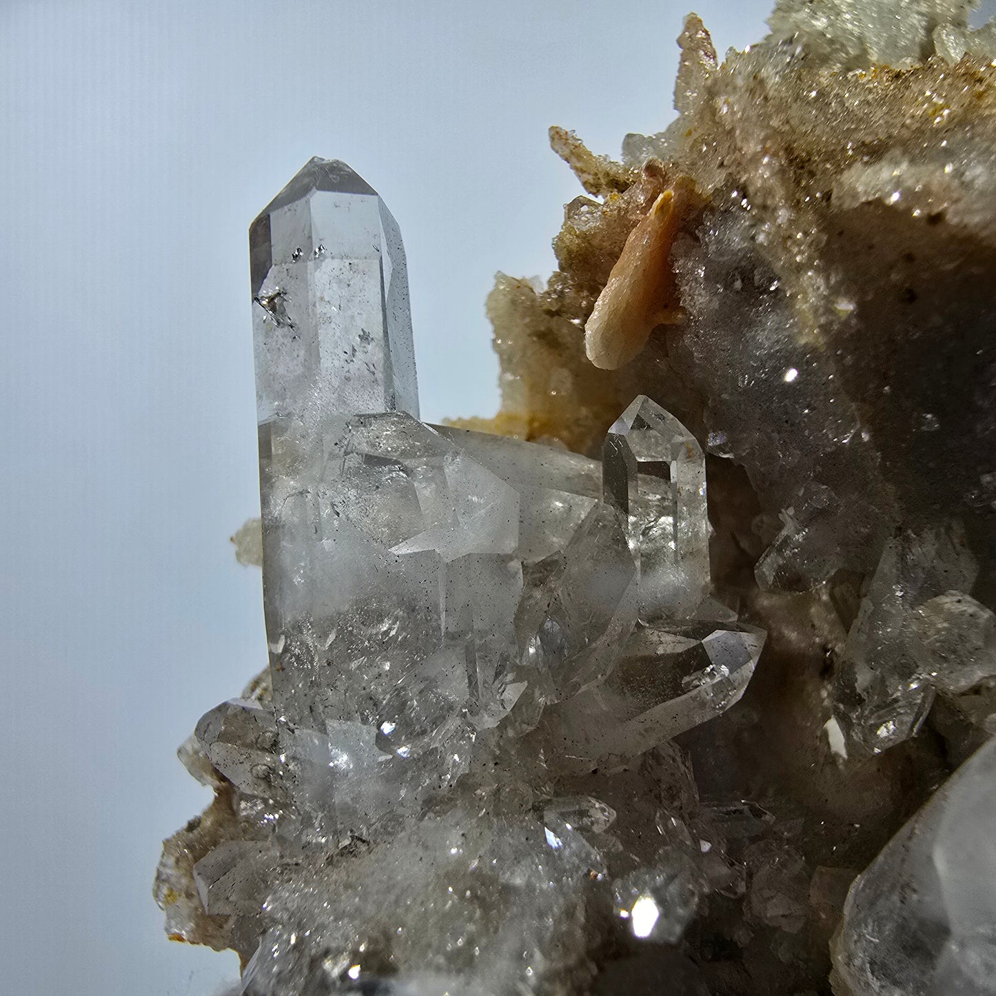 Phantom Smoky Quartz DT, UV Calcite on Matrix Specimen Valentine Pocket, Namibia 86*60*34mm