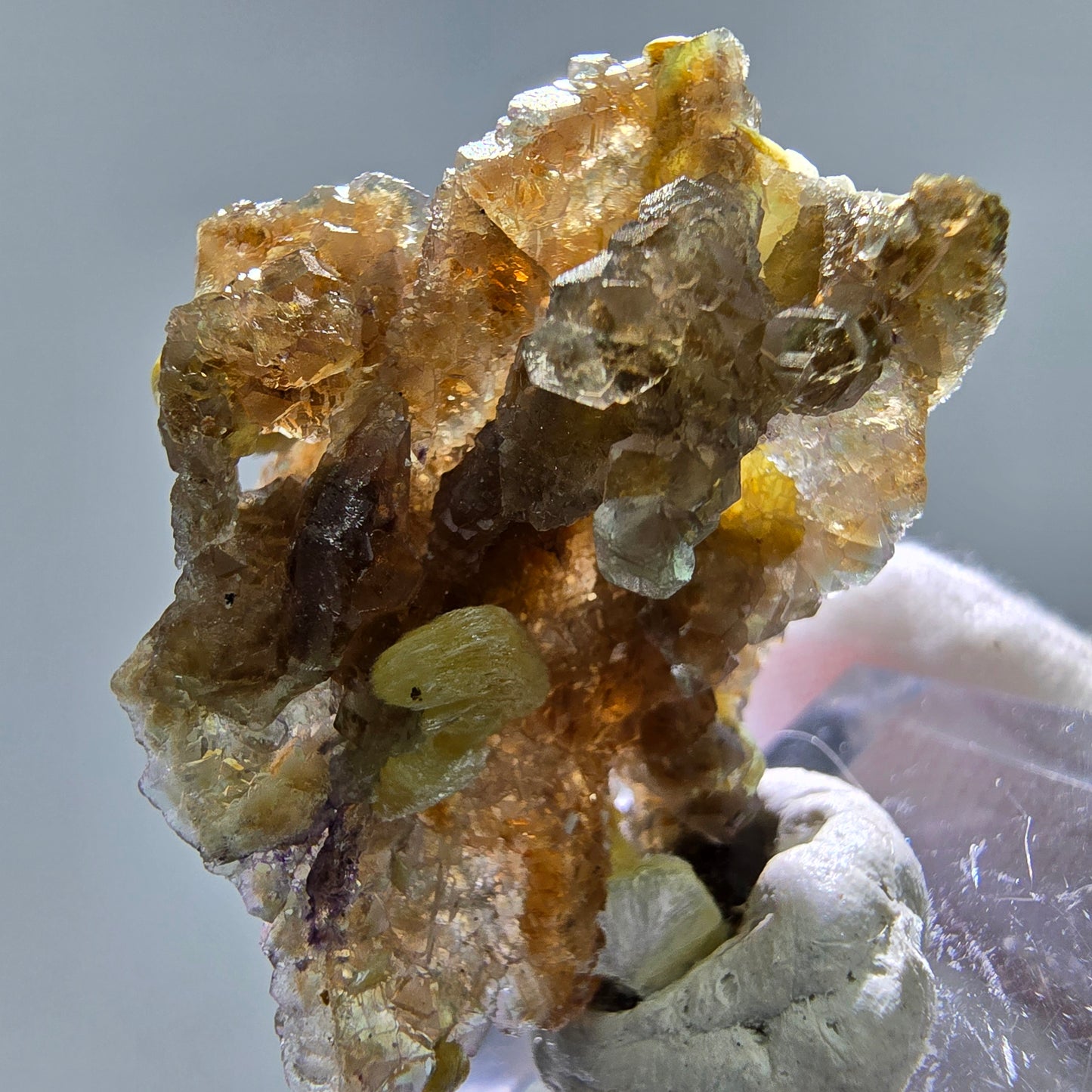 Phantom Fluorit Würfel grün braun, Muskovit Stufe Erongo, Namibia 34*25*17mm