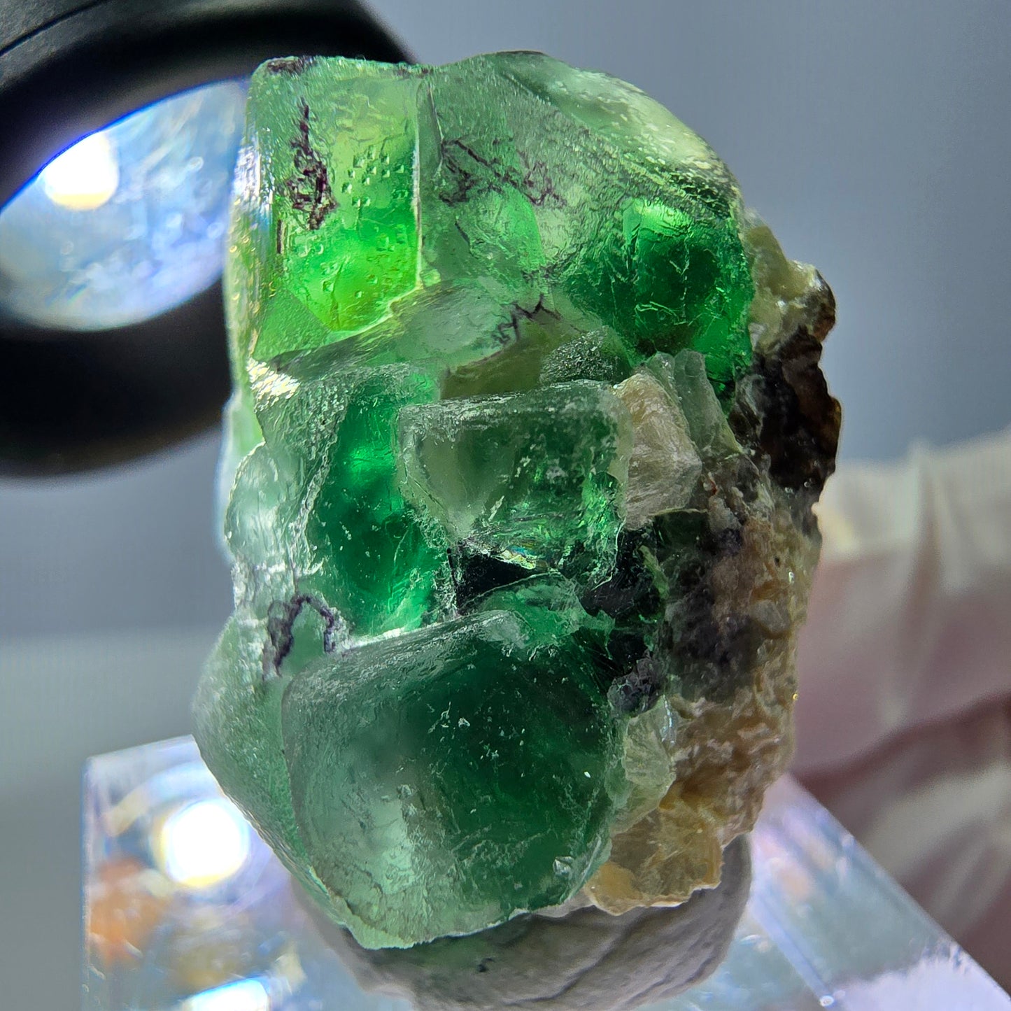 Cube de fluorite fantôme, zonal, spécimen de muscovite, Erongo, Namibie, 29 x 22 x 20 mm