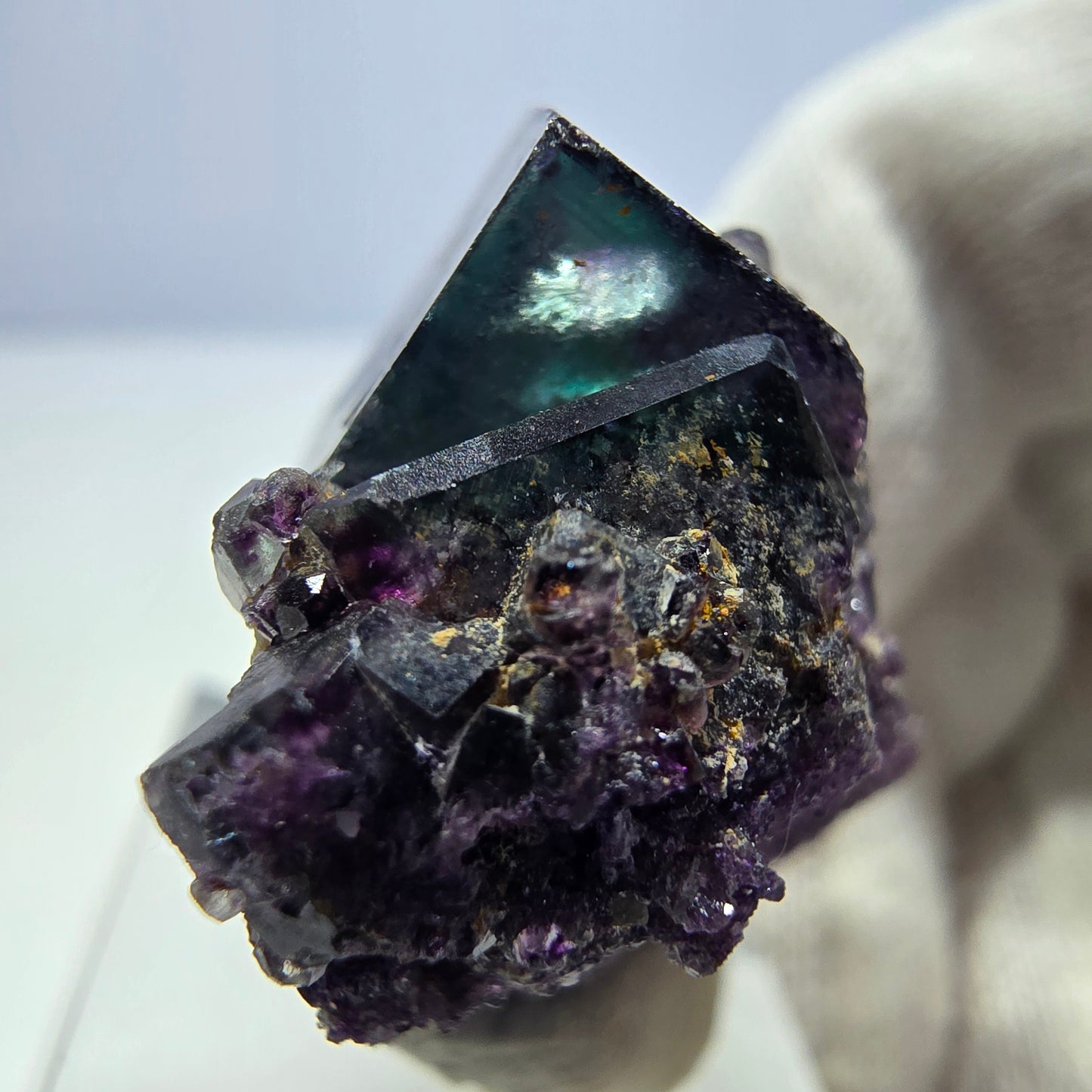 Klare Phantom Fluorit Würfel Stufe zonal grün lila Okorusu, Namibia 36*26*25mm