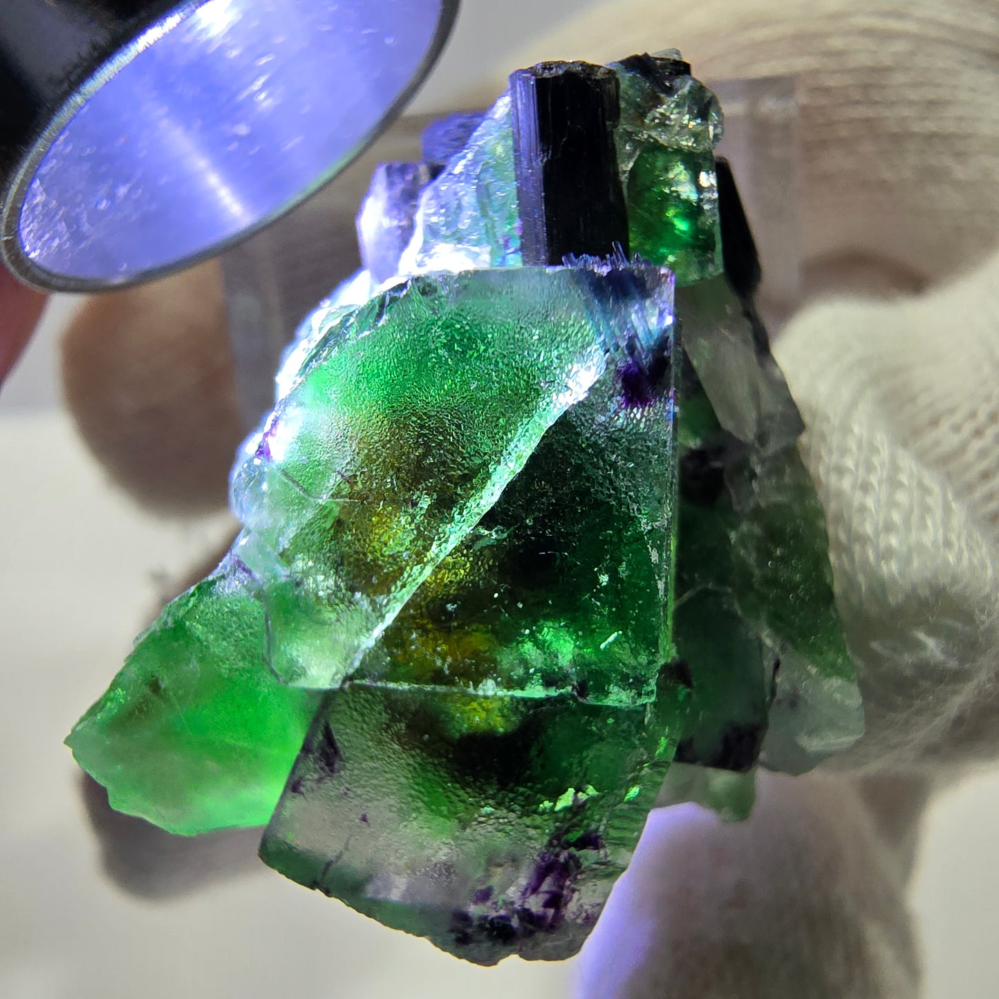Cube de fluorite fantôme zonal, spécimen de tourmaline Schorl, Erongo, Namibie, 35 x 25 x 22 mm