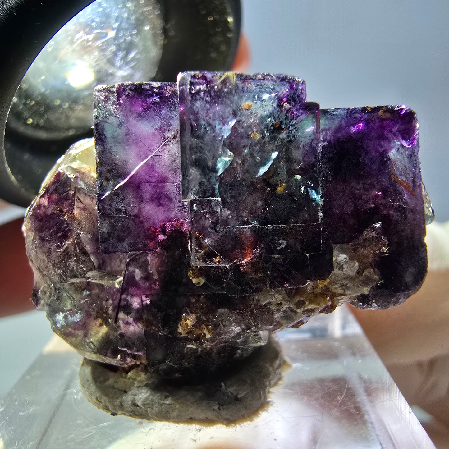 Phantom Fluorit Würfel Stufe, grün lila Okorusu, Namibia 32*22*15mm