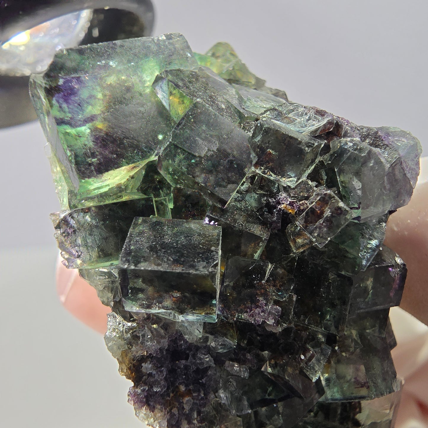 Spécimen de cube de fluorite fantôme parqueté vert violet Okorusu, Namibie 50*34*31mm