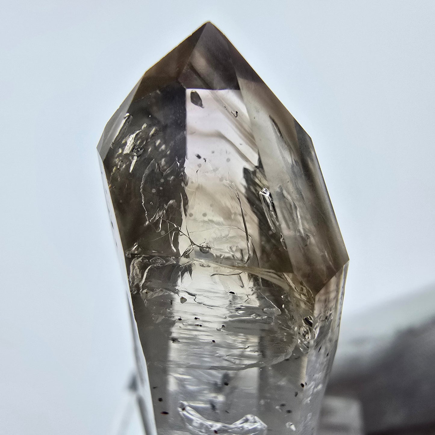 Enhydro Phantom Smoky Quartz Sceptre Tip 1x Bubble Goboboseb, Namibie 44*13*11mm
