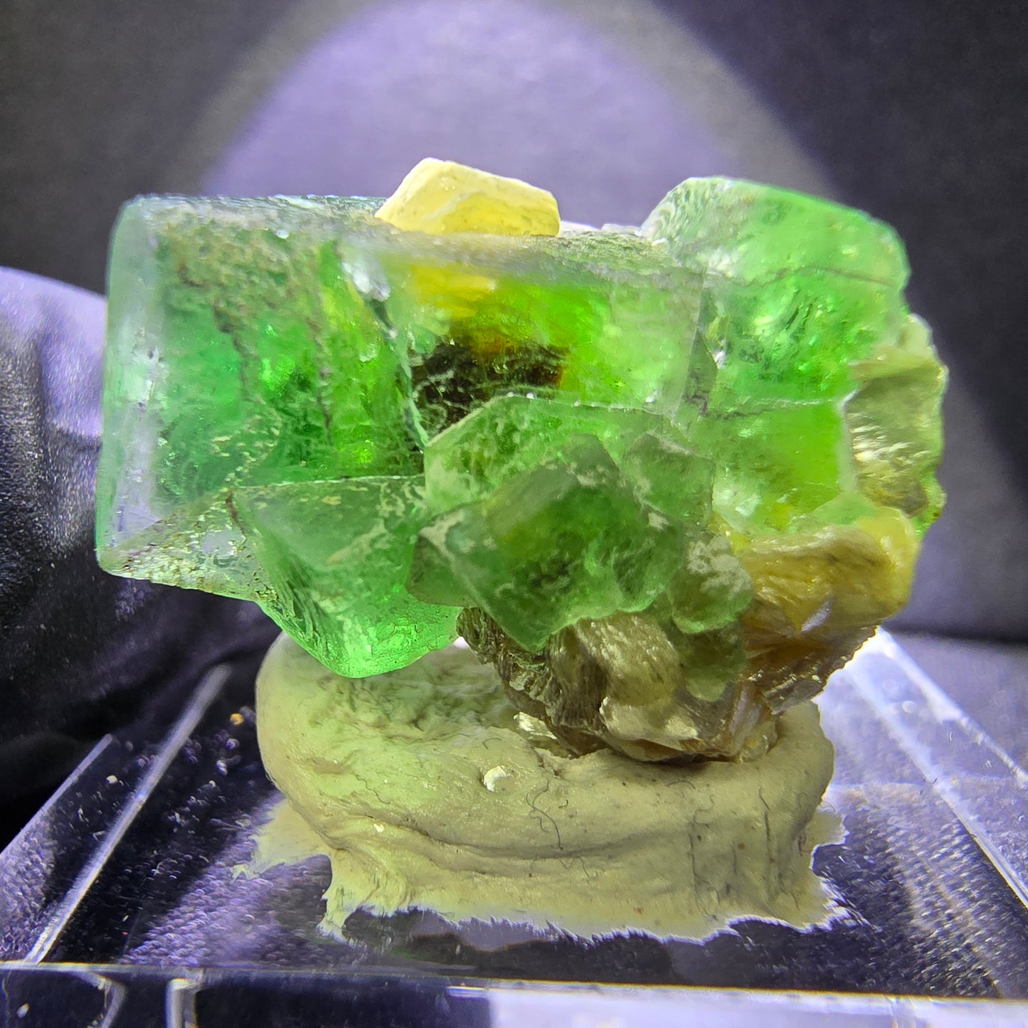 TOP Phantom Fluorit mit Muskovit grün 20*17*12mm Erongo, Namibia Sammlung