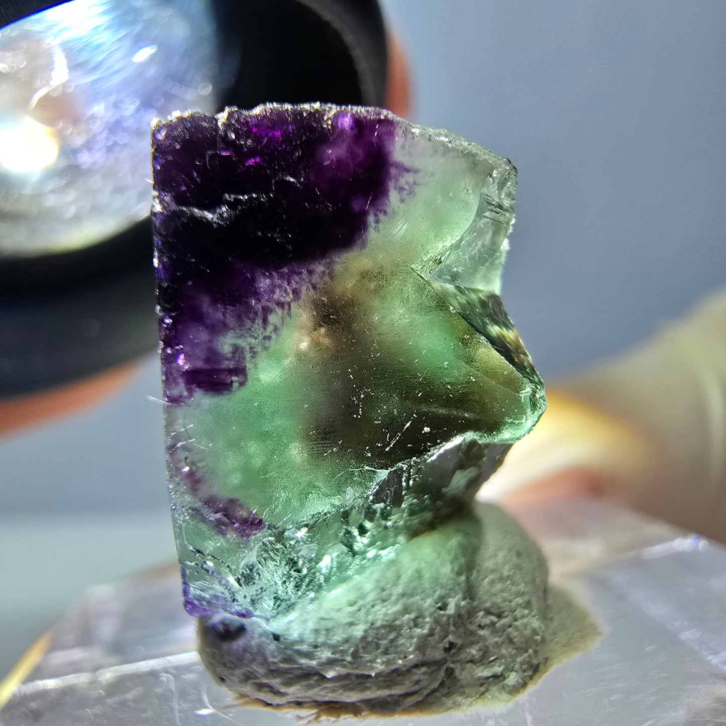 Cube de fluorite fantôme parqueté, zonal, vert violet Okorusu, Namibie 15*15*10mm