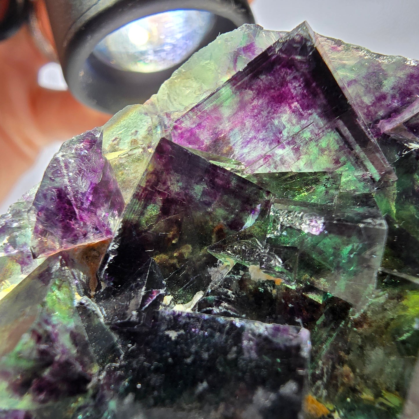 Rare spécimen de cube de fluorite fantôme, vert-violet, Okorusu, Namibie, 58 x 48 x 19 mm