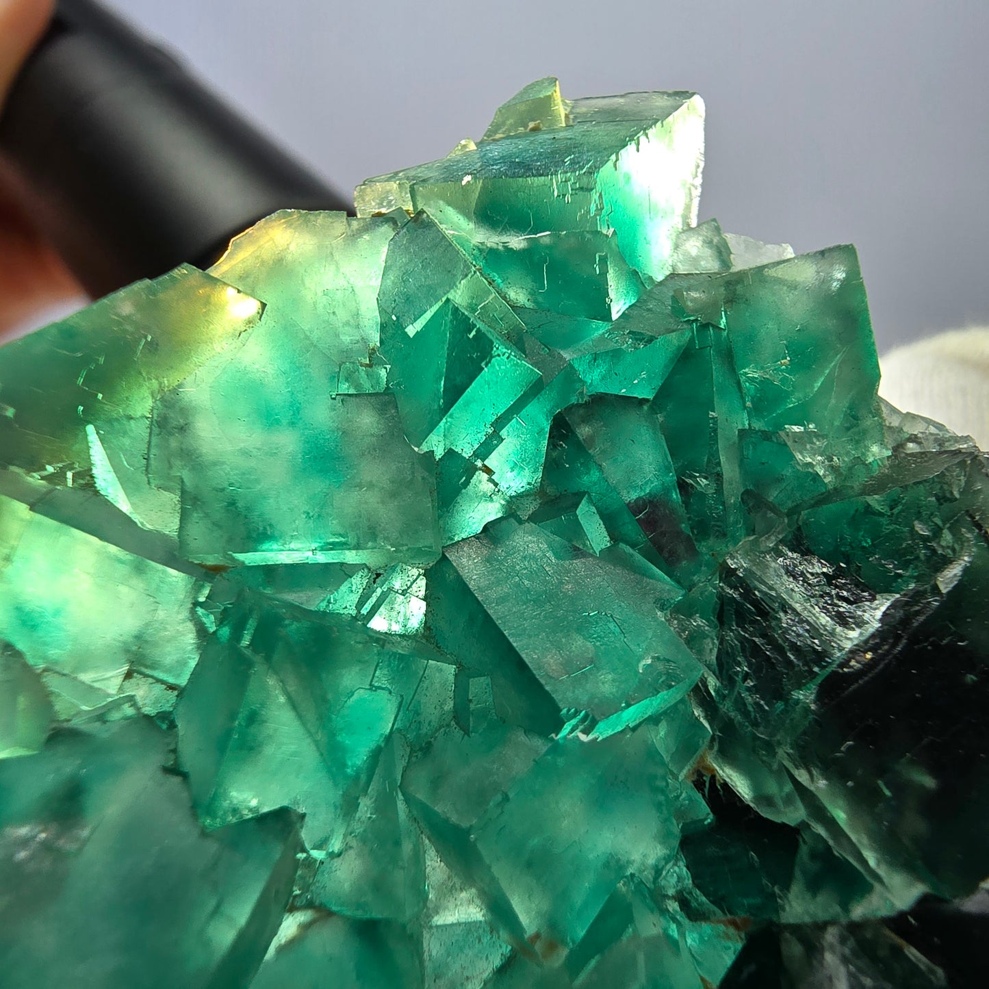Cube de fluorite fantôme parqueté vert violet Okorusu Namibie 60*54*15mm