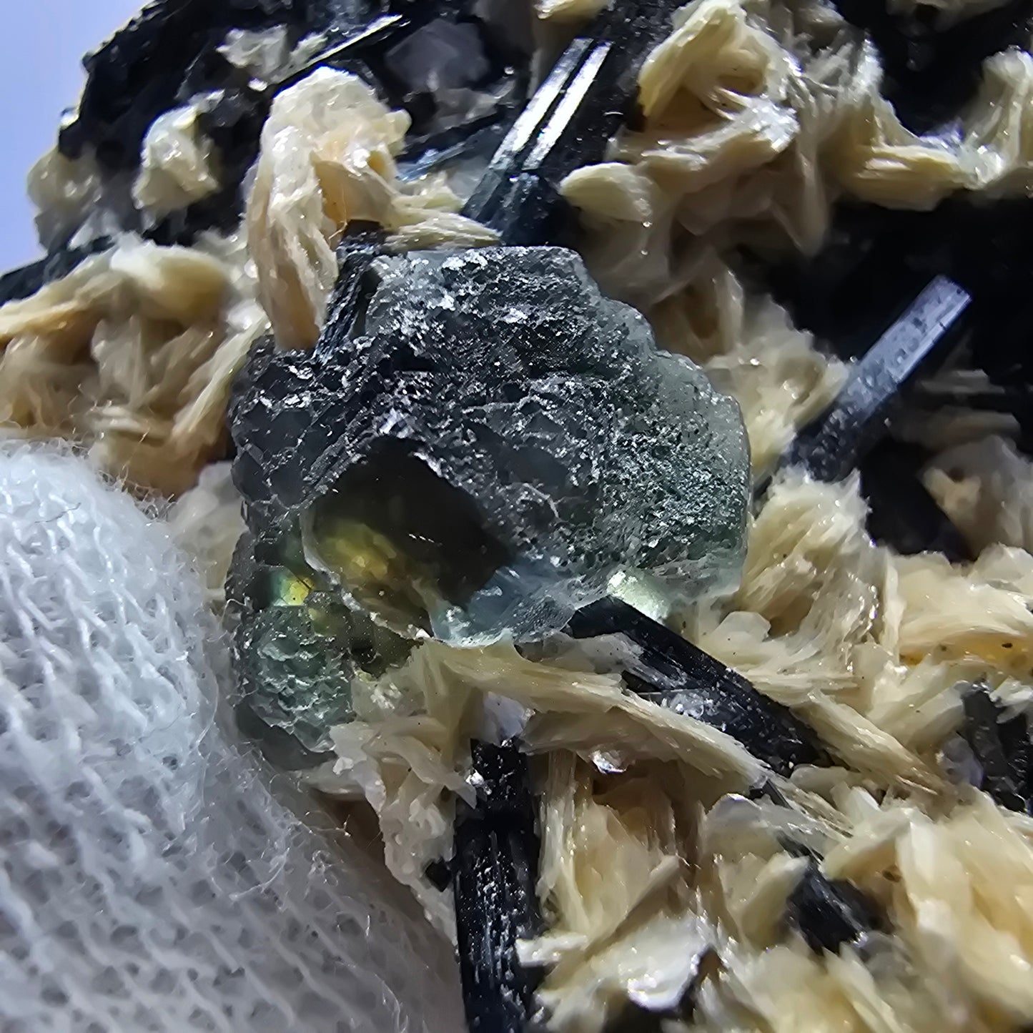 Phantom Fluorite hexagonal cubes Schörl Tourmaline Muscovite Erongo, Namibia 60*44*38mm