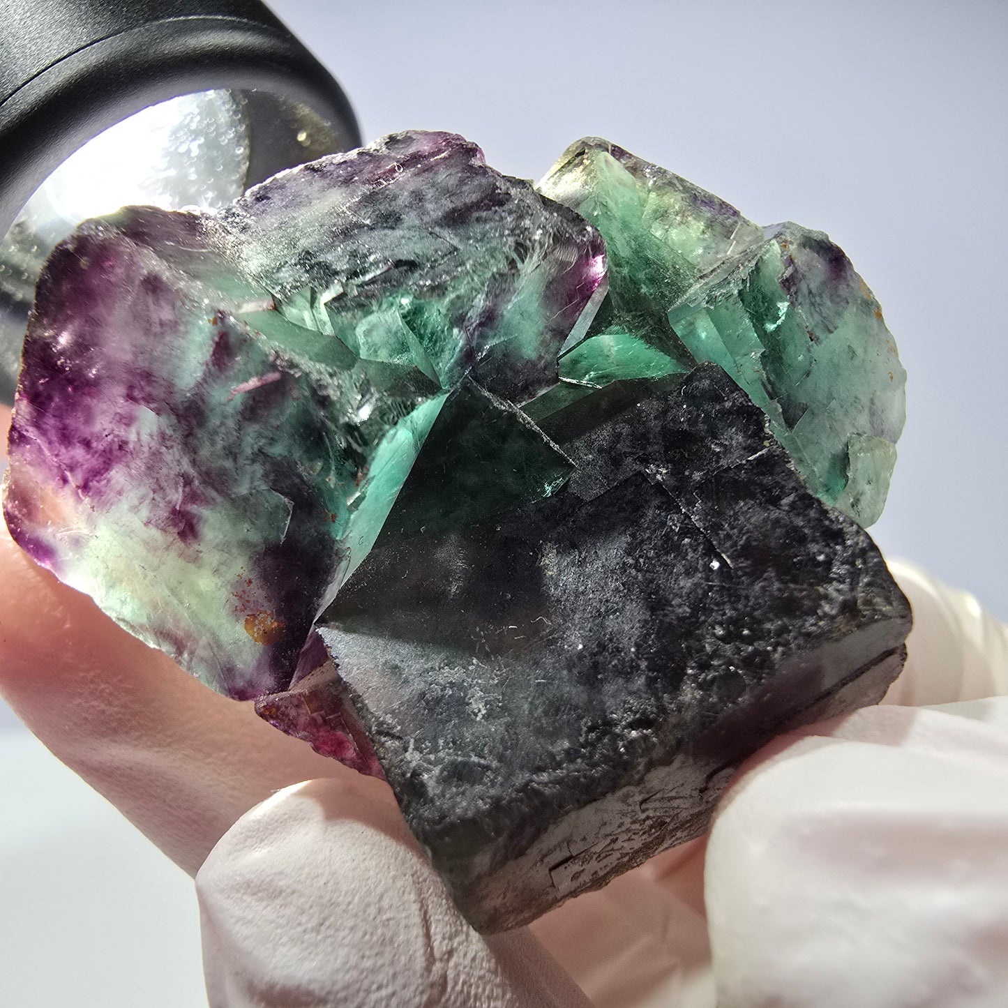 Spécimen de cube de fluorite fantôme parqueté vert violet Okorusu, Namibie 44*35*21mm