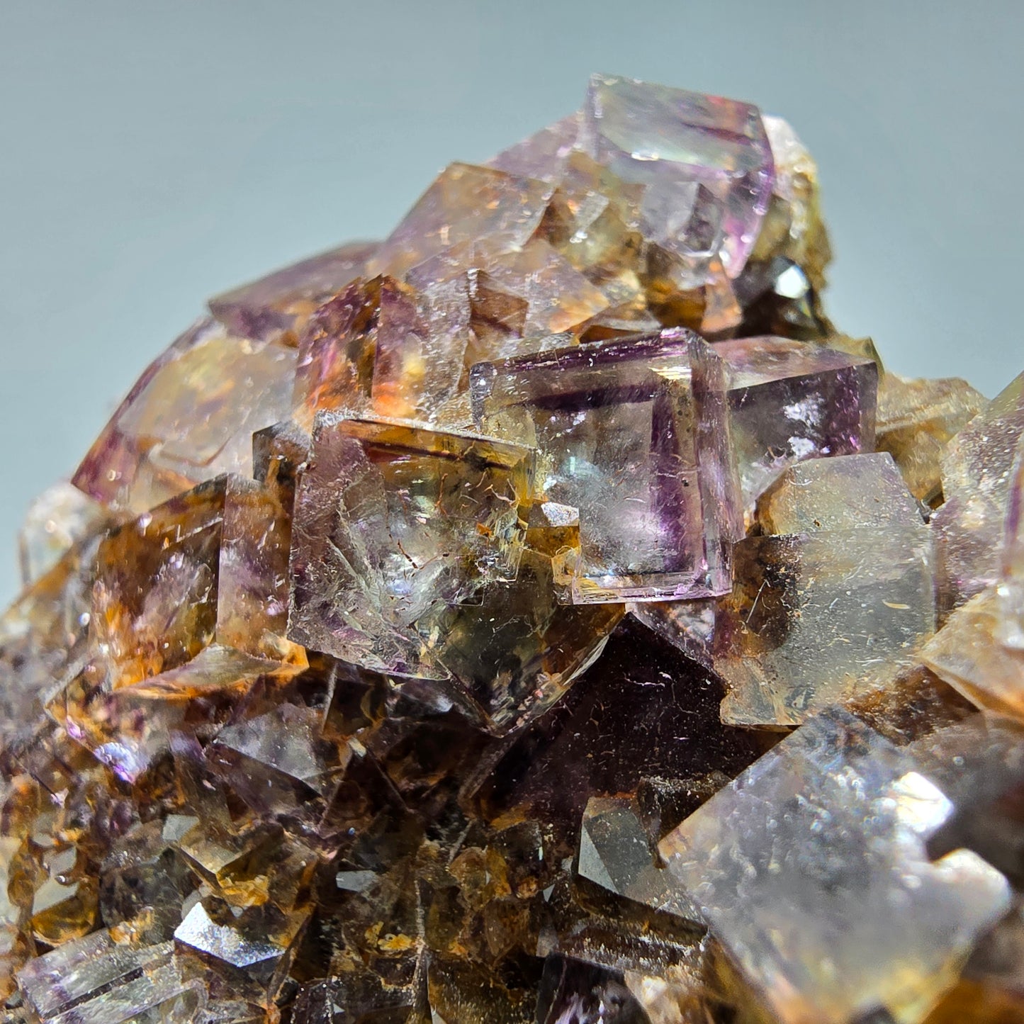 Bunte Phantom Fluorit Würfel Stufe grün lila gelb Okorusu, Namibia 69*59*24mm