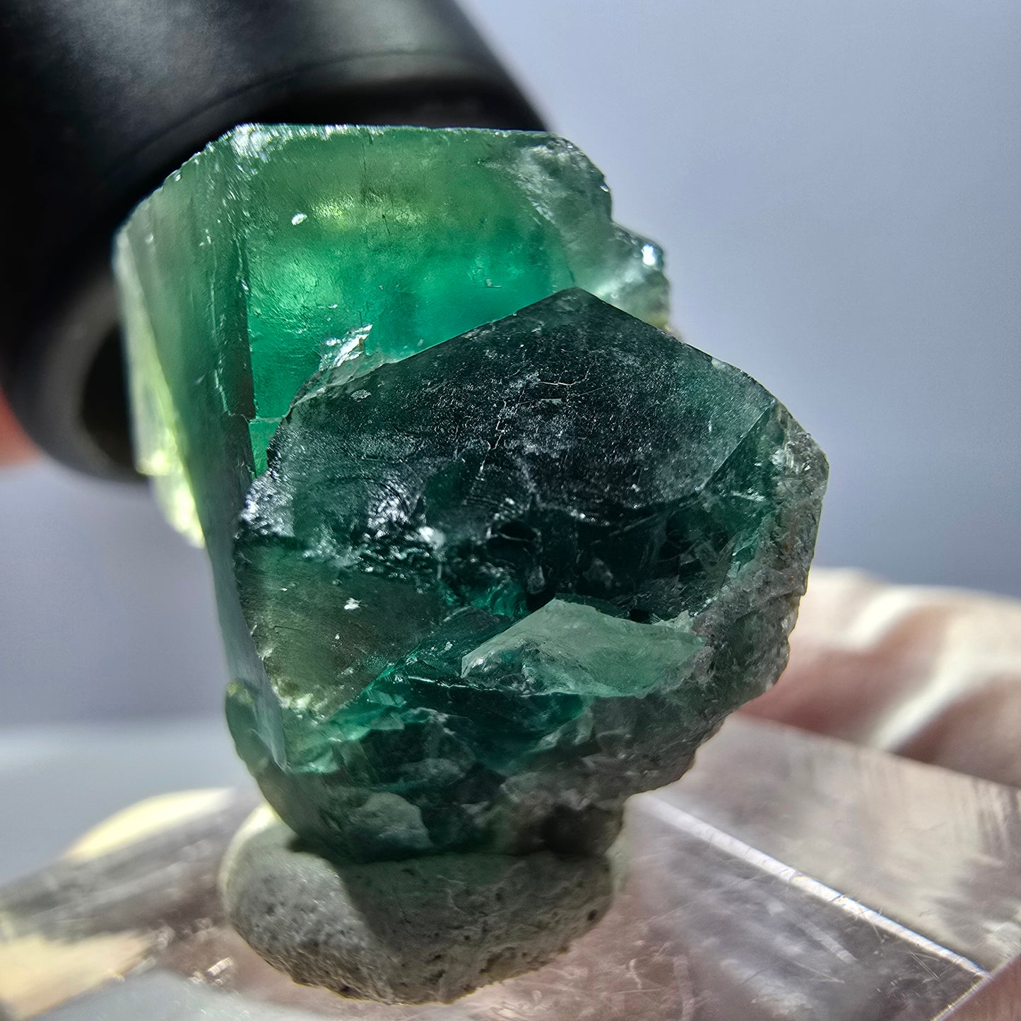 Spécimen de cube de fluorite fantôme, vert violet, Okorusu, Namibie, 27 x 22 x 15 mm