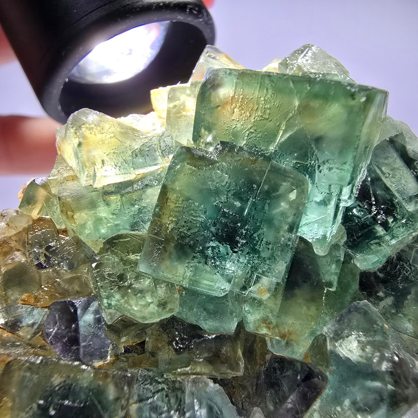 Spécimen de cube de fluorite fantôme parqueté vert violet Okorusu, Namibie 60*48*24mm
