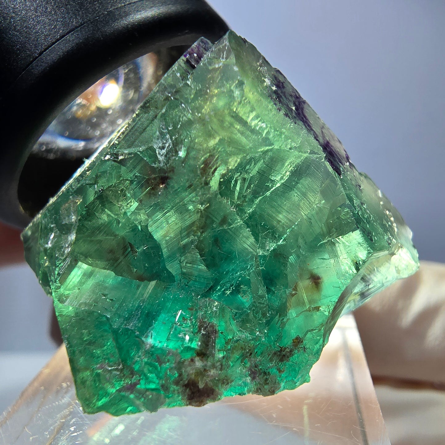 Cube de fluorite fantôme transparente parquetée, vert Okorusu, Namibie 24 x 23 x 21 mm