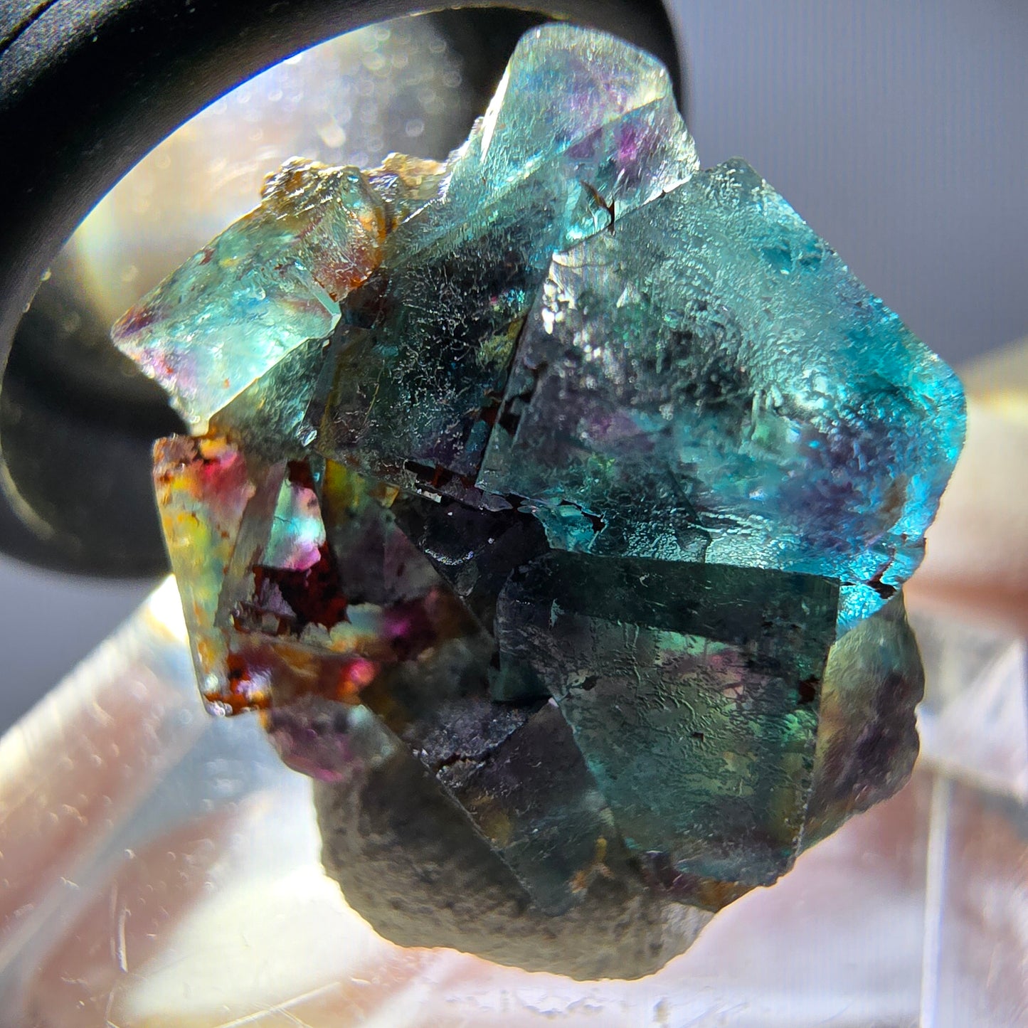 Phantom Fluorit Würfel Stufe, grün lila Okorusu, Namibia 20*19*15mm