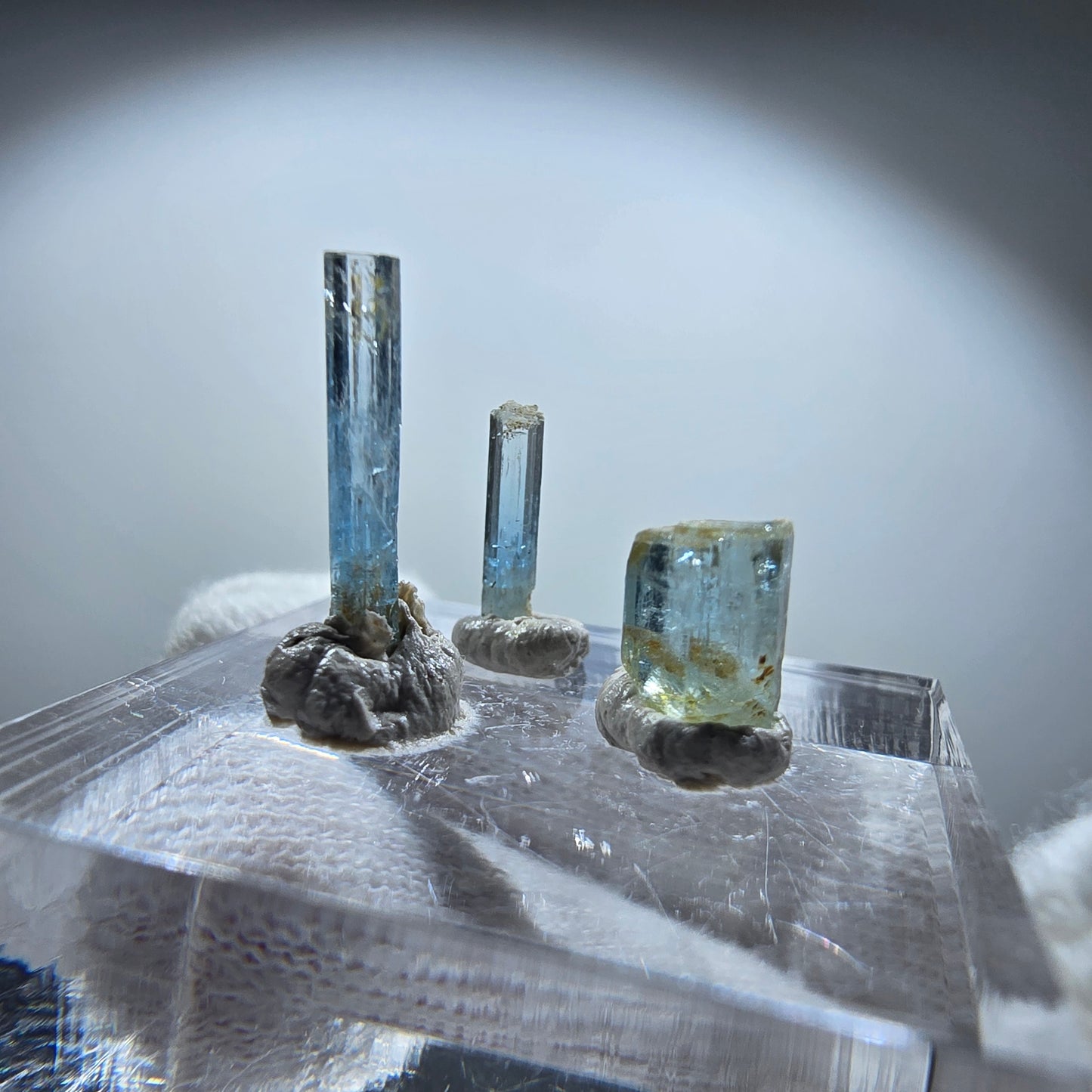 3x Aquamarin Kristalle, blau - 3er Set Erongo, Namibia 6-13mm